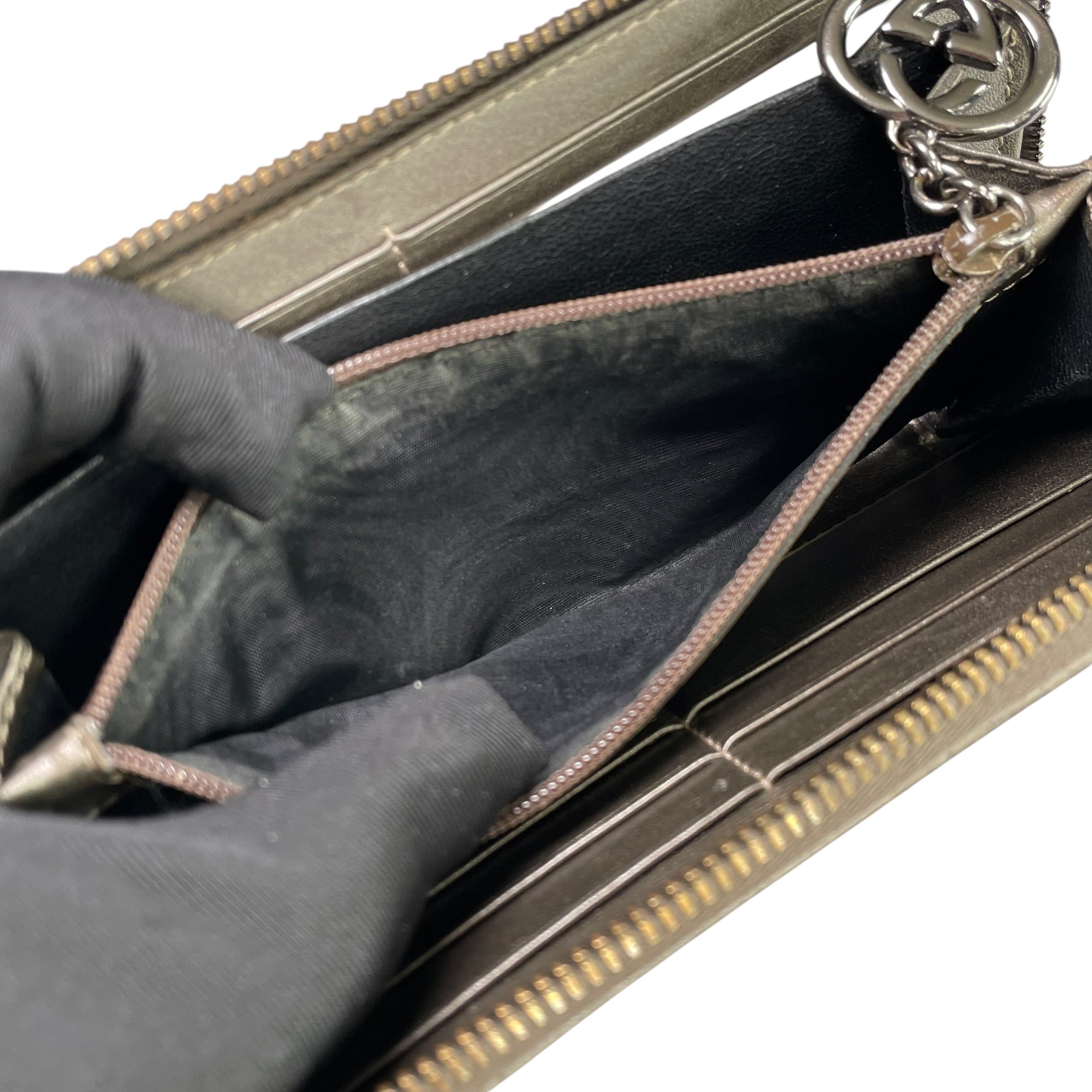 Gucci GG Bronze Impleme Metallic Gunmetal HW Zip Around Long