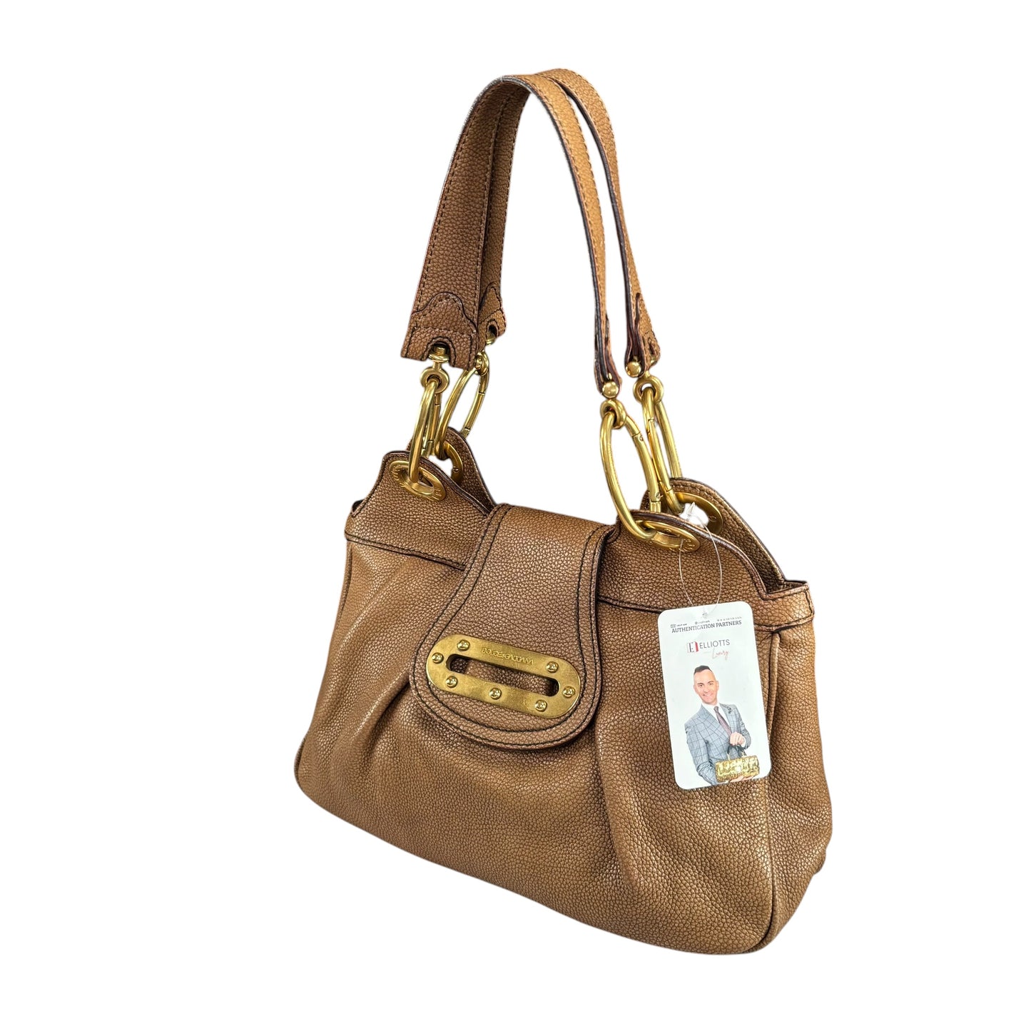 Dolce & Gabbana Golden Brown Pebbled Leather GHW Distressed Shoulder Hobo