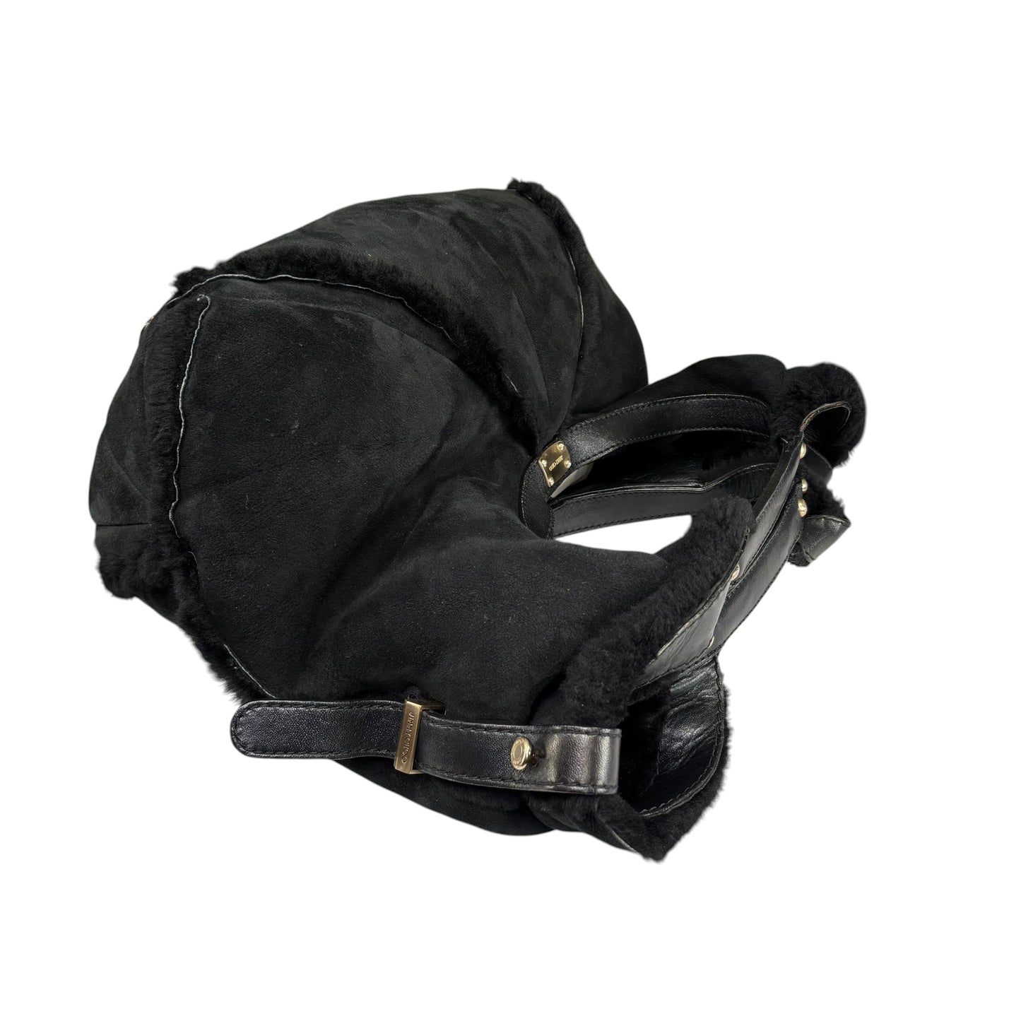 Jimmy Choo Black Shearling GHW  Large Shoulder Hobo