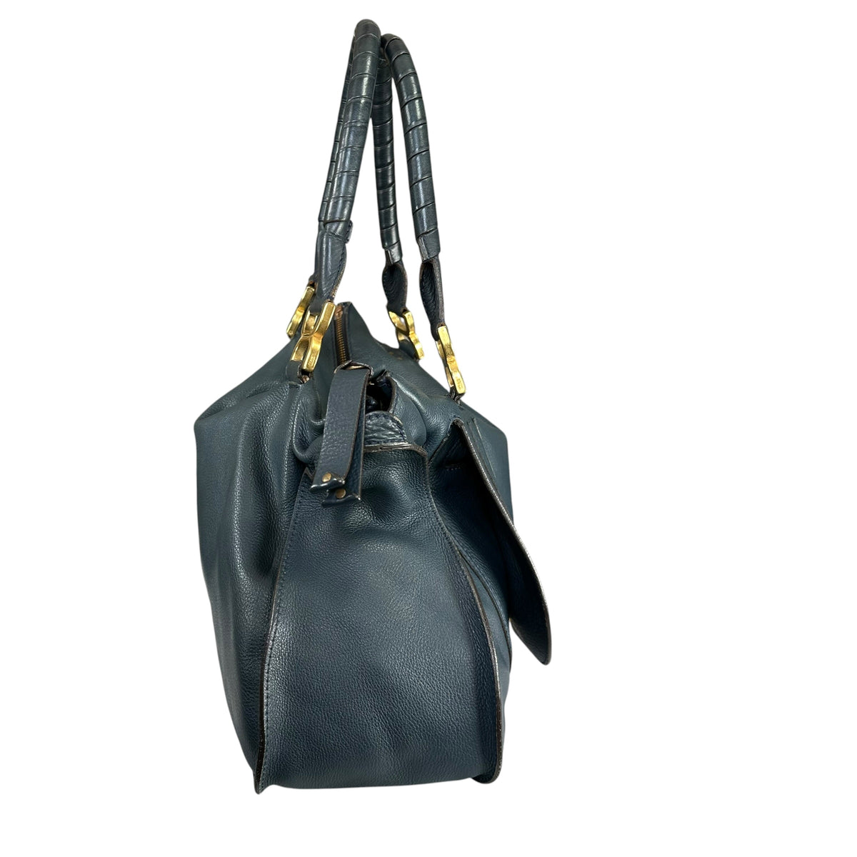 Chloe Marcie XL Navy Blue GHW eather Satchel