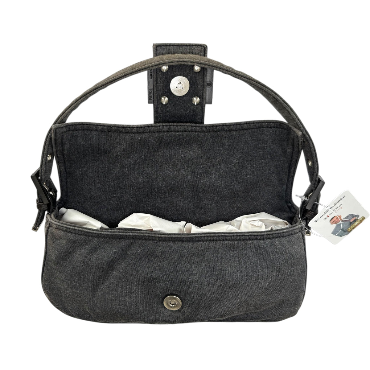Fendi Y2K Classic Baguette Cotton Grey & Black Shoulder Purse