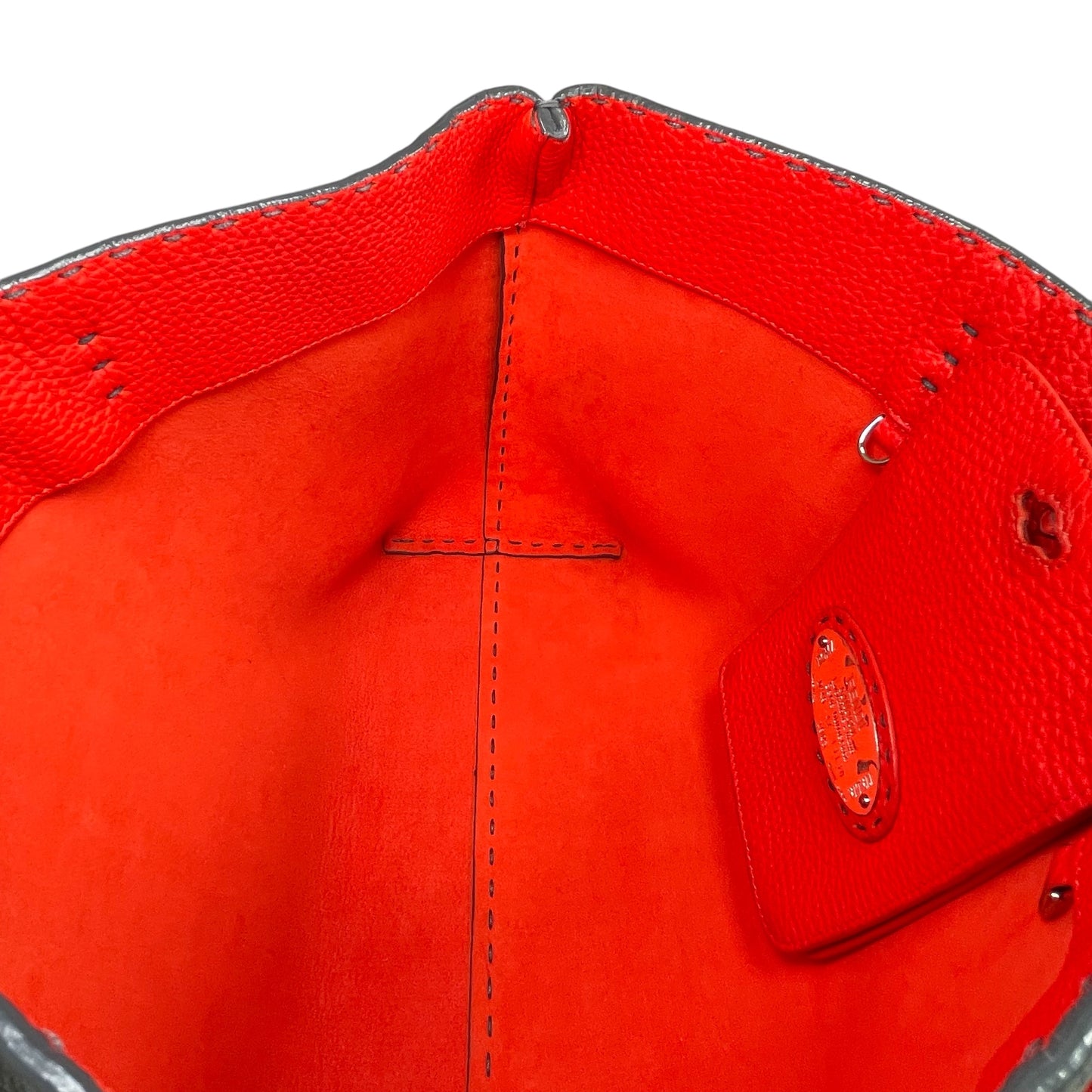 Fendi Selleria Grey / Red Sterling Silver  Pebbled Leather Lock Medium Tote