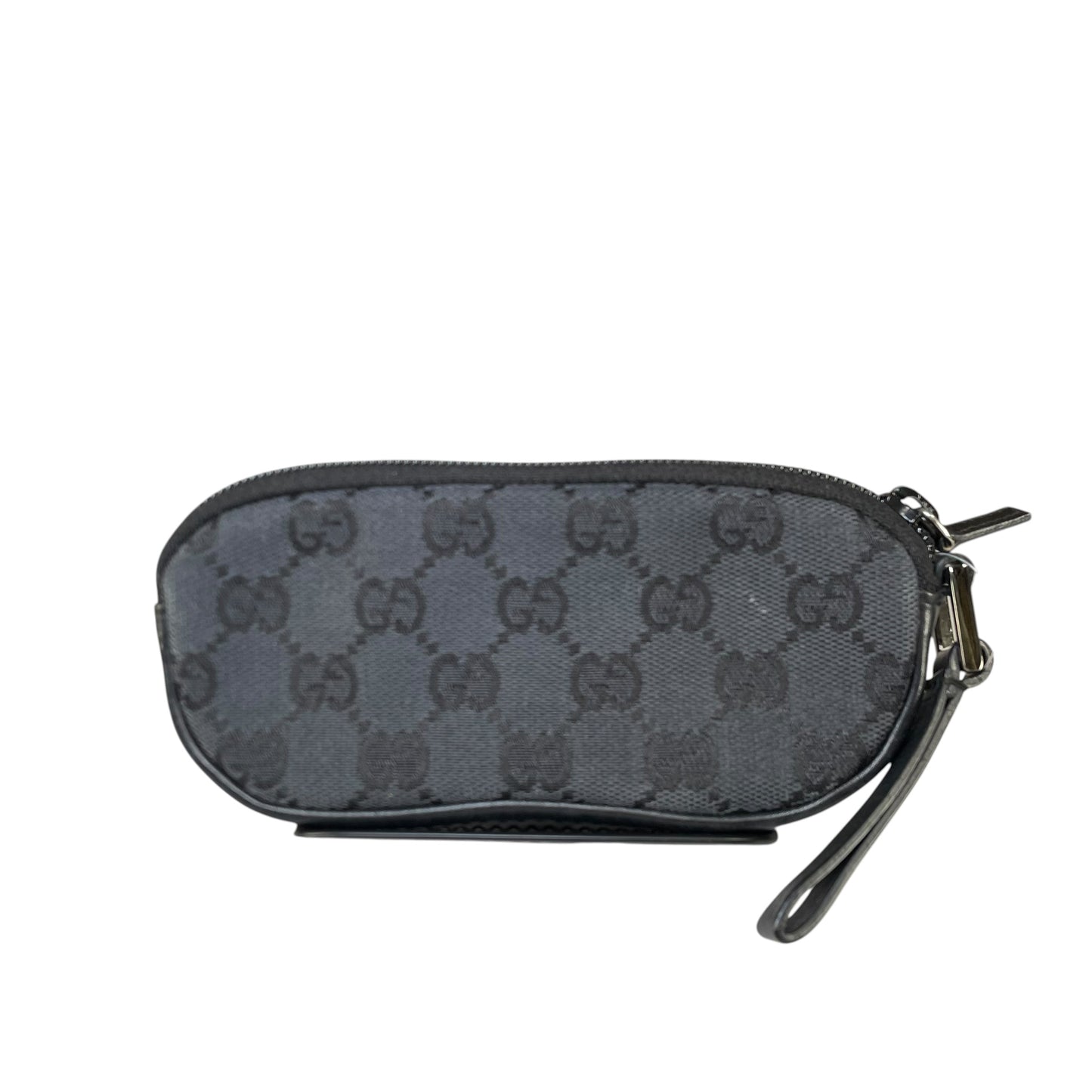 Gucci GG Black Canvas Leather Coin Card Wristlet Slim Zip Pouch