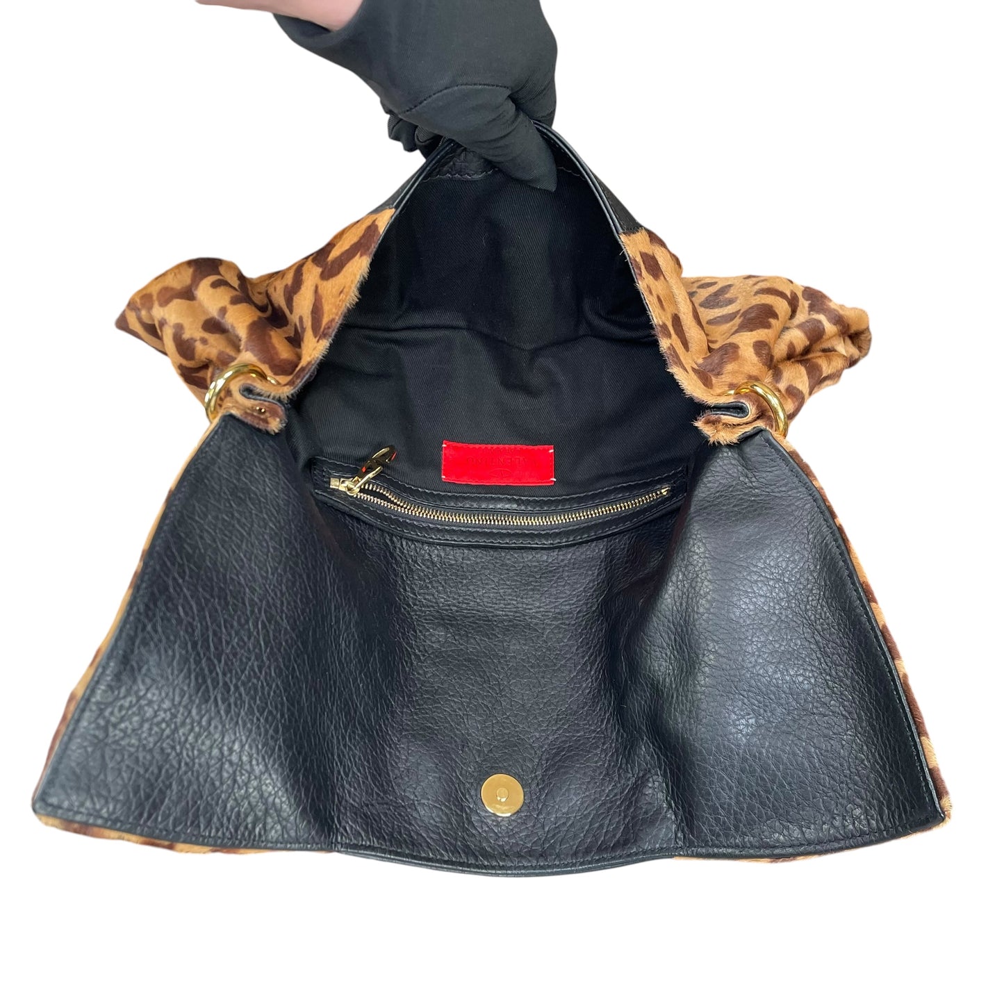 Valentino Leopard Pony Hair Studded GHW East-West Chain Shoulder Bag / Clutch