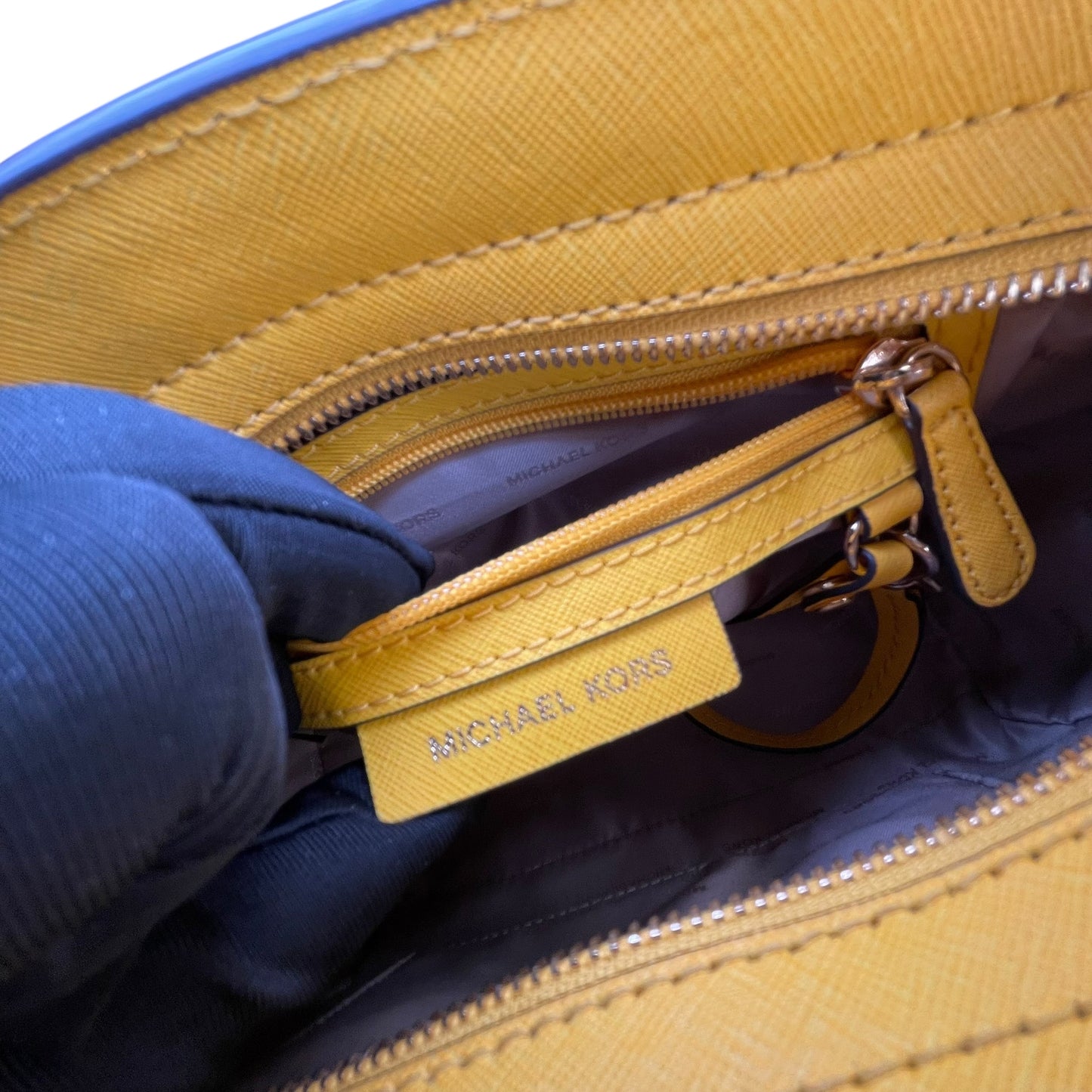 Michael Kors Selma Small Saffiano Leather Yellow White Satchel Crossbody