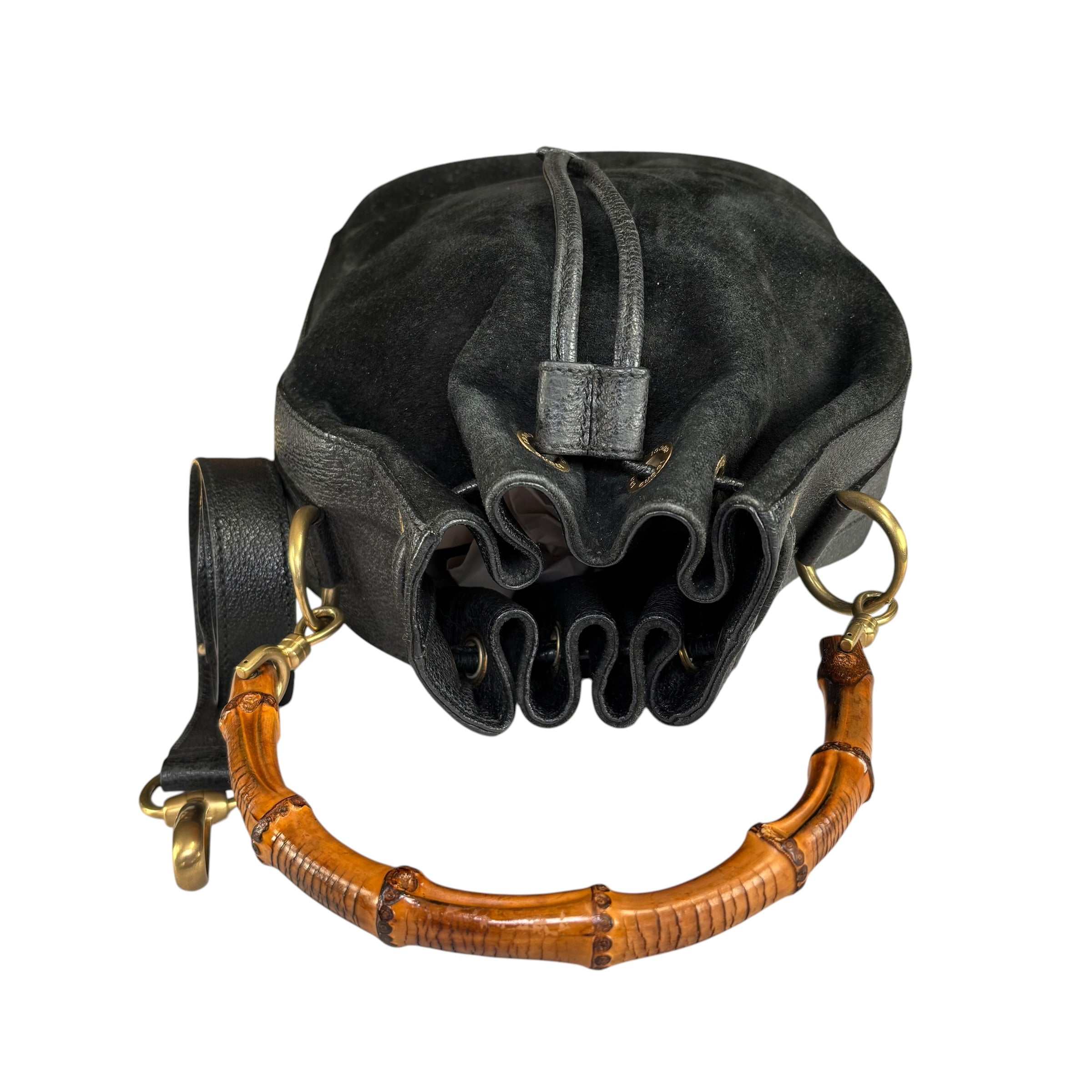 Gucci Bamboo Black Leather Suede Bucket Shoulder Bag – Elliott's