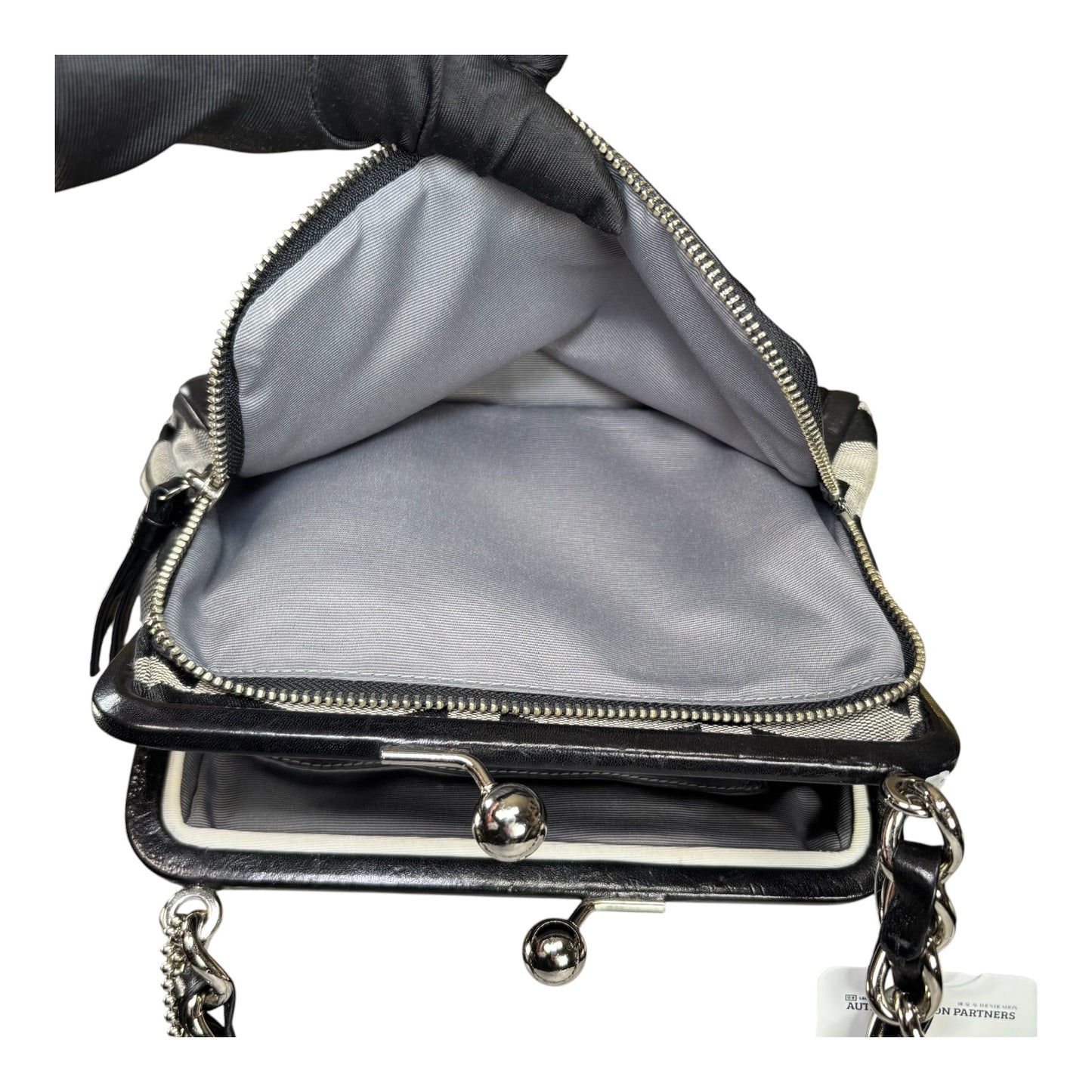 Coach Y2K Opti C Canvas Leather Kiss-Lock Black SHW Chain Shoulder Purse