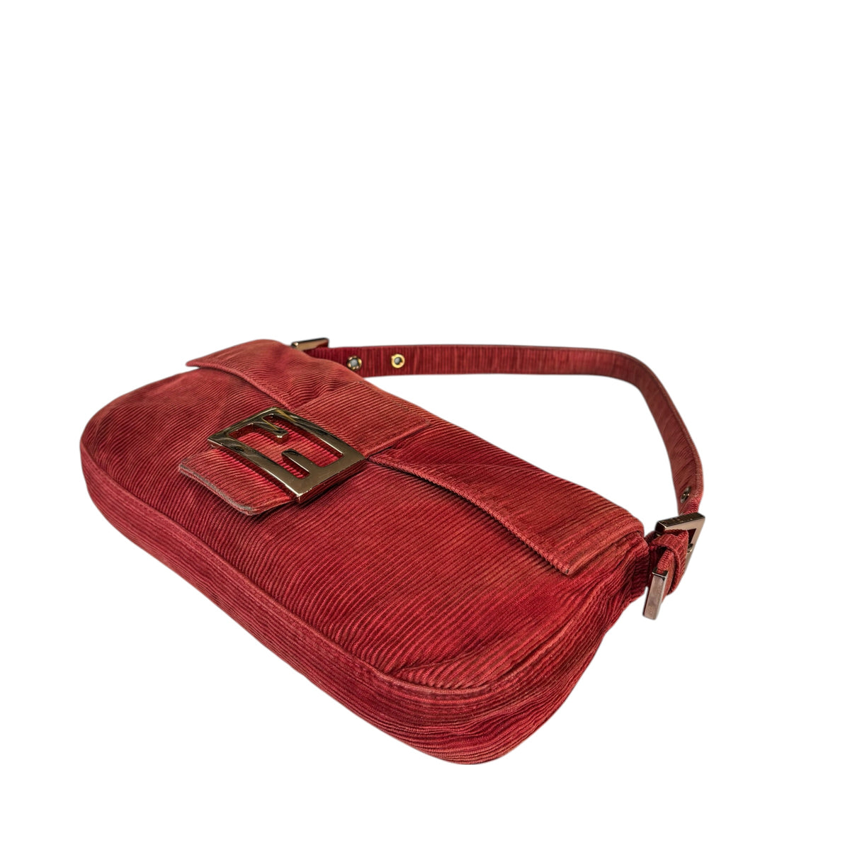 Fendi Y2K Baguette Corduroy Burgundy Rose Classic Shoulder Purse
