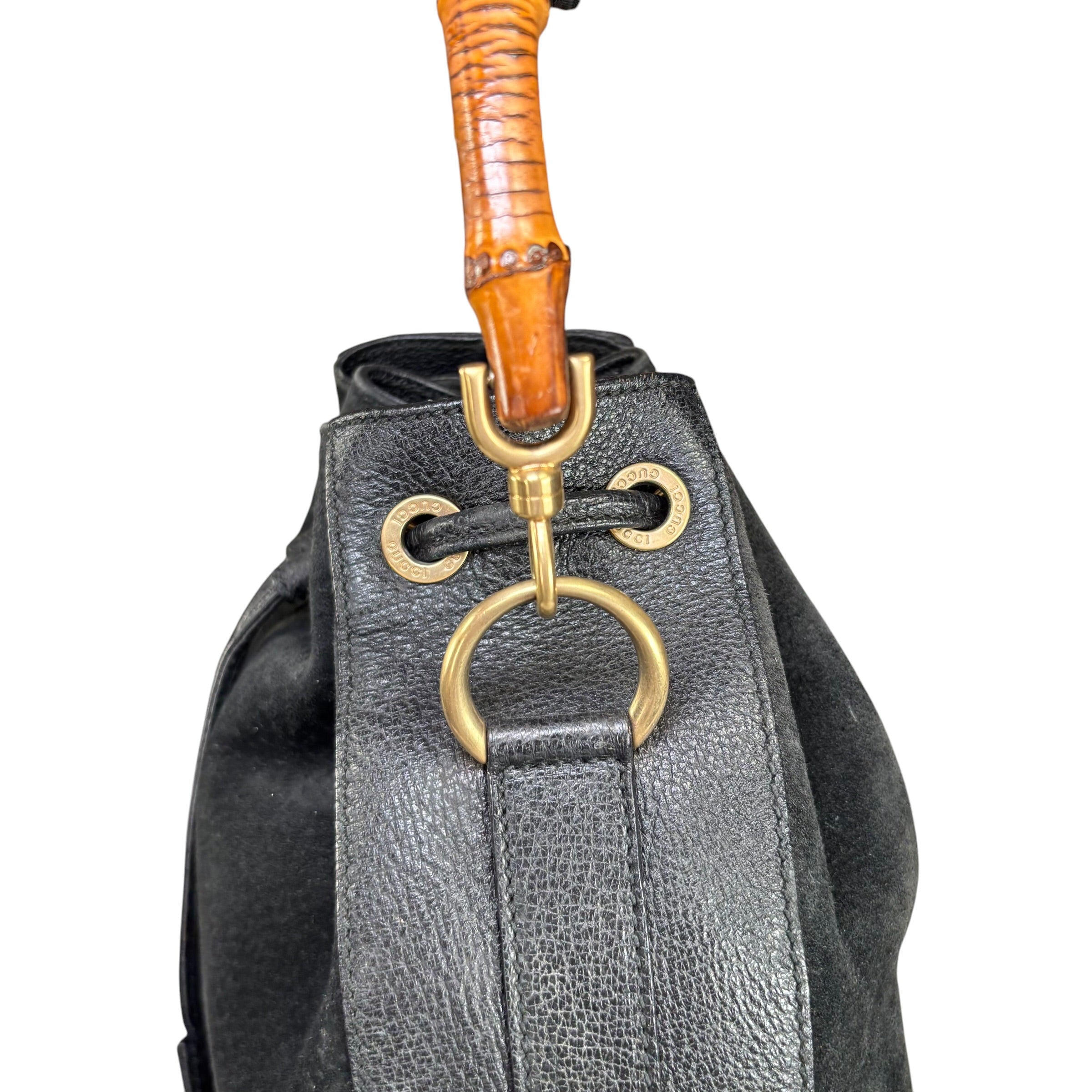 Gucci Bamboo Black Leather Suede Bucket Shoulder Bag – Elliott's