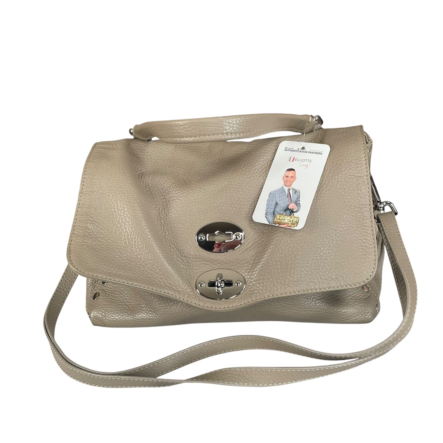 Zanellato Postina Taupe Daily Small Studded 2-Way SHW Top Leather Handle Purse