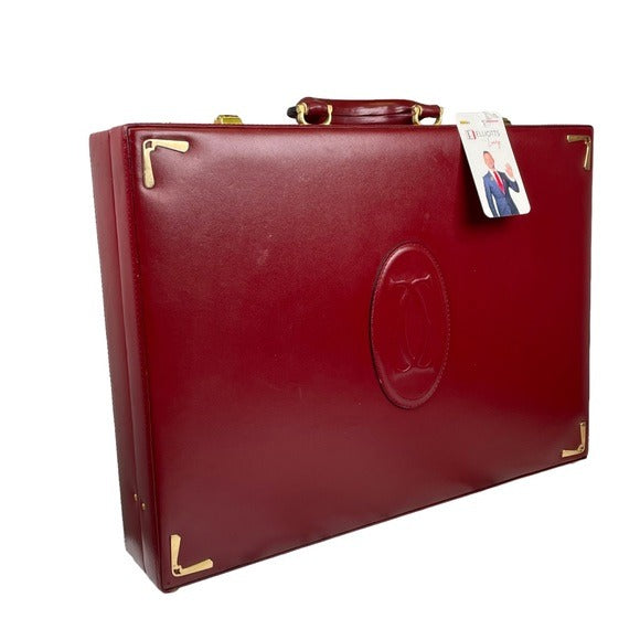 Cartier Must Da Attache Bordeaux Leather Dual Combo Lock Multi Laptop Briefcase