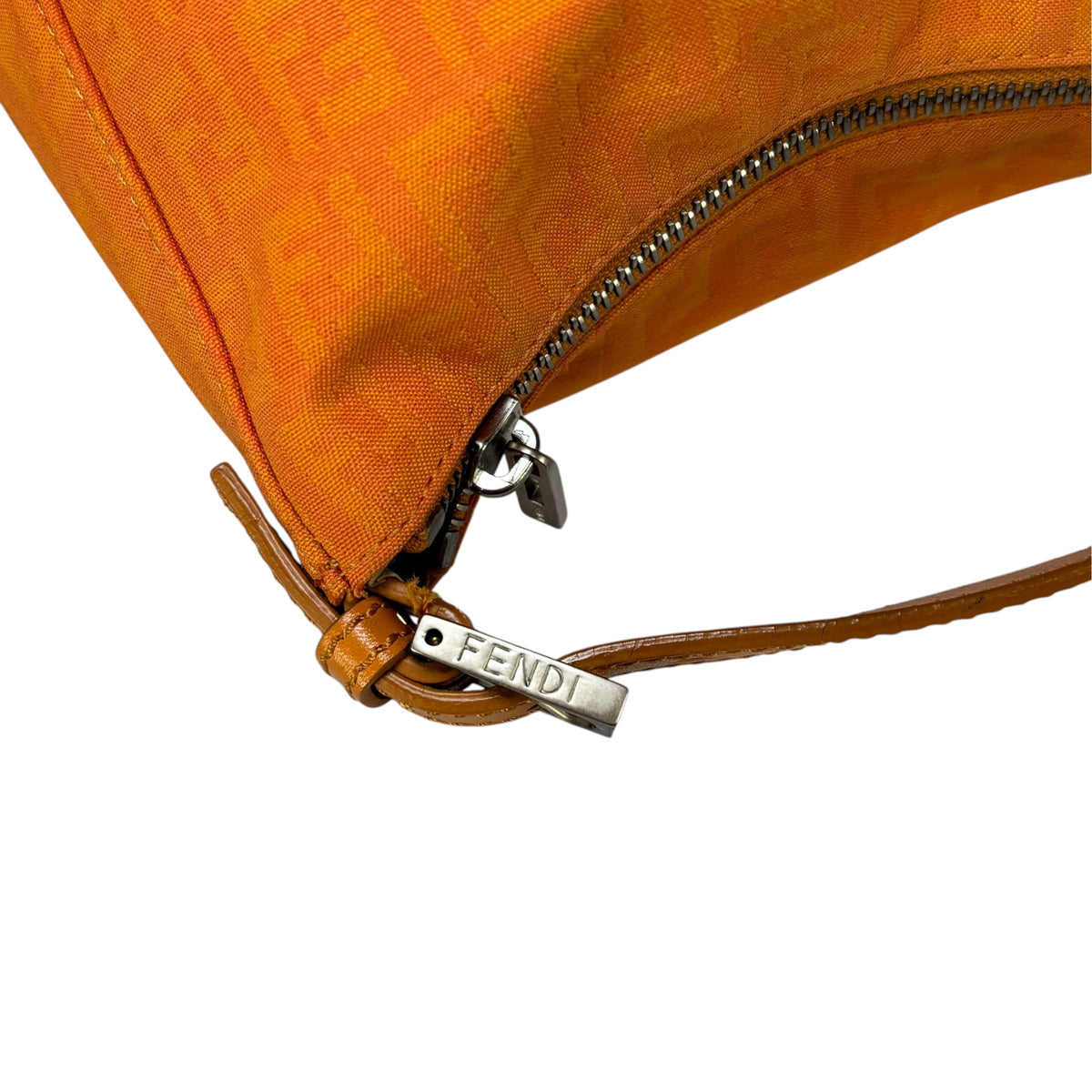 Fendi Y2K Mini Orange Brushed Nickel HW Canvas Zip Pouchette