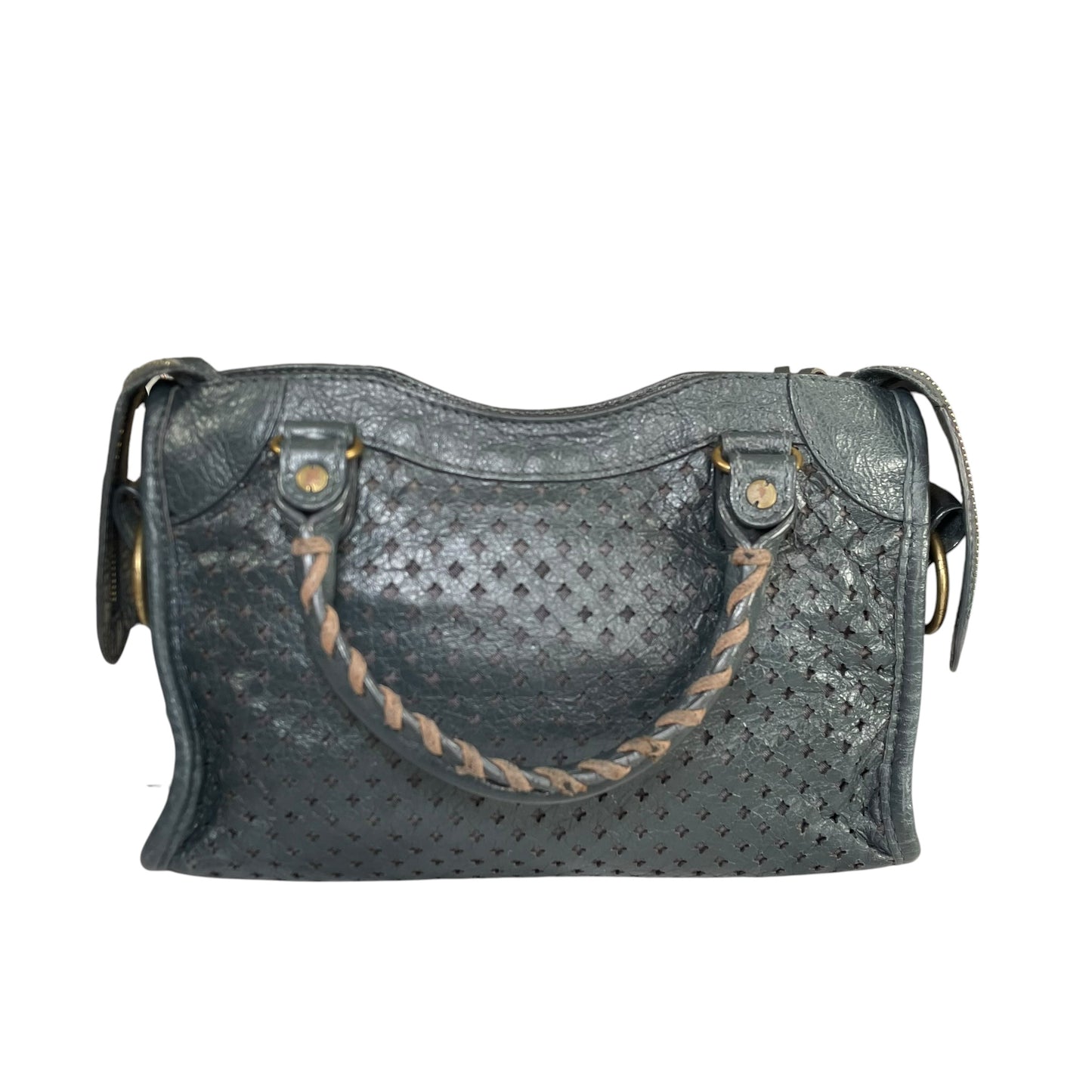 Balenciaga Motorcross Mini City Leather Perforated Anthracite Grey Bag
