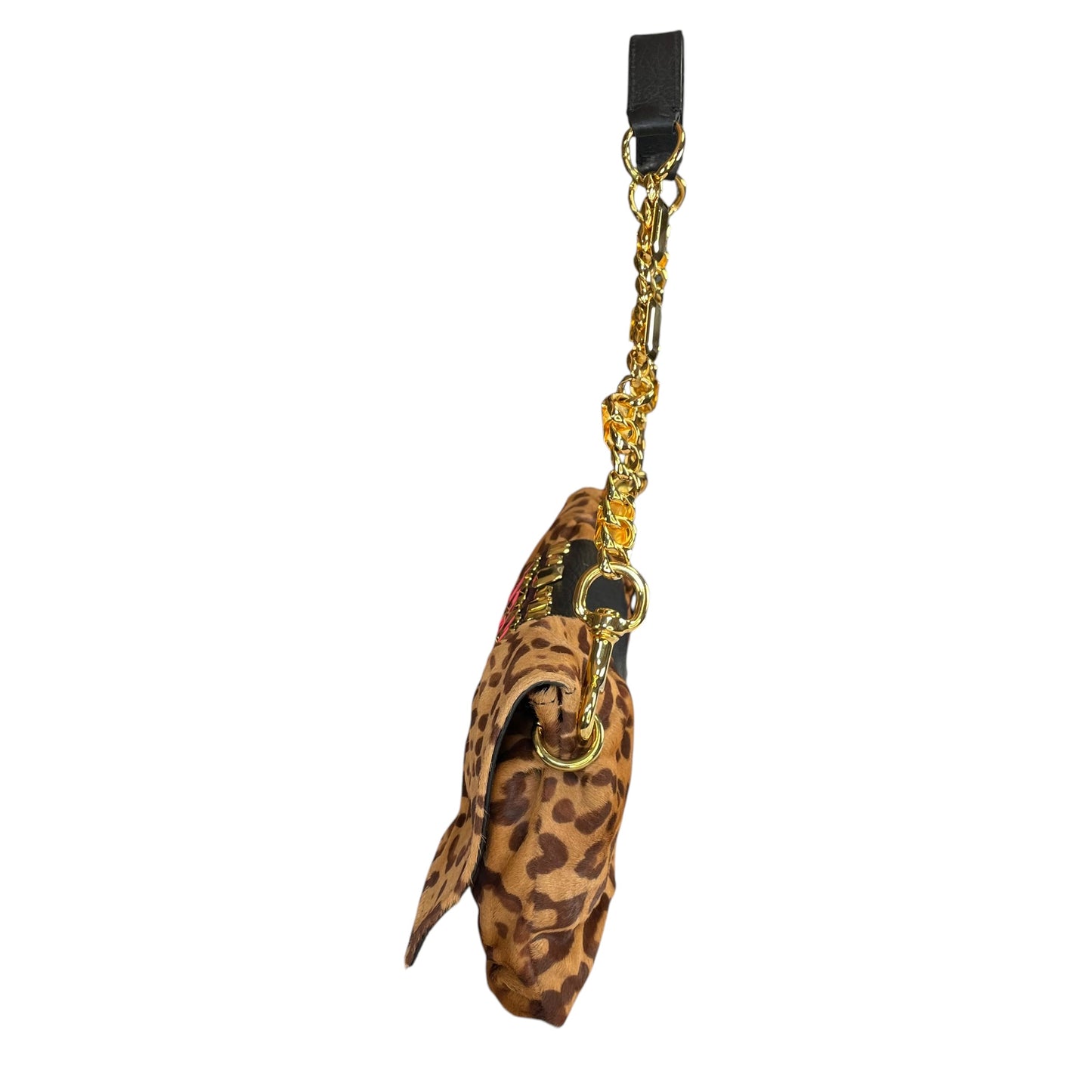 Valentino Leopard Pony Hair Studded GHW East-West Chain Shoulder Bag / Clutch