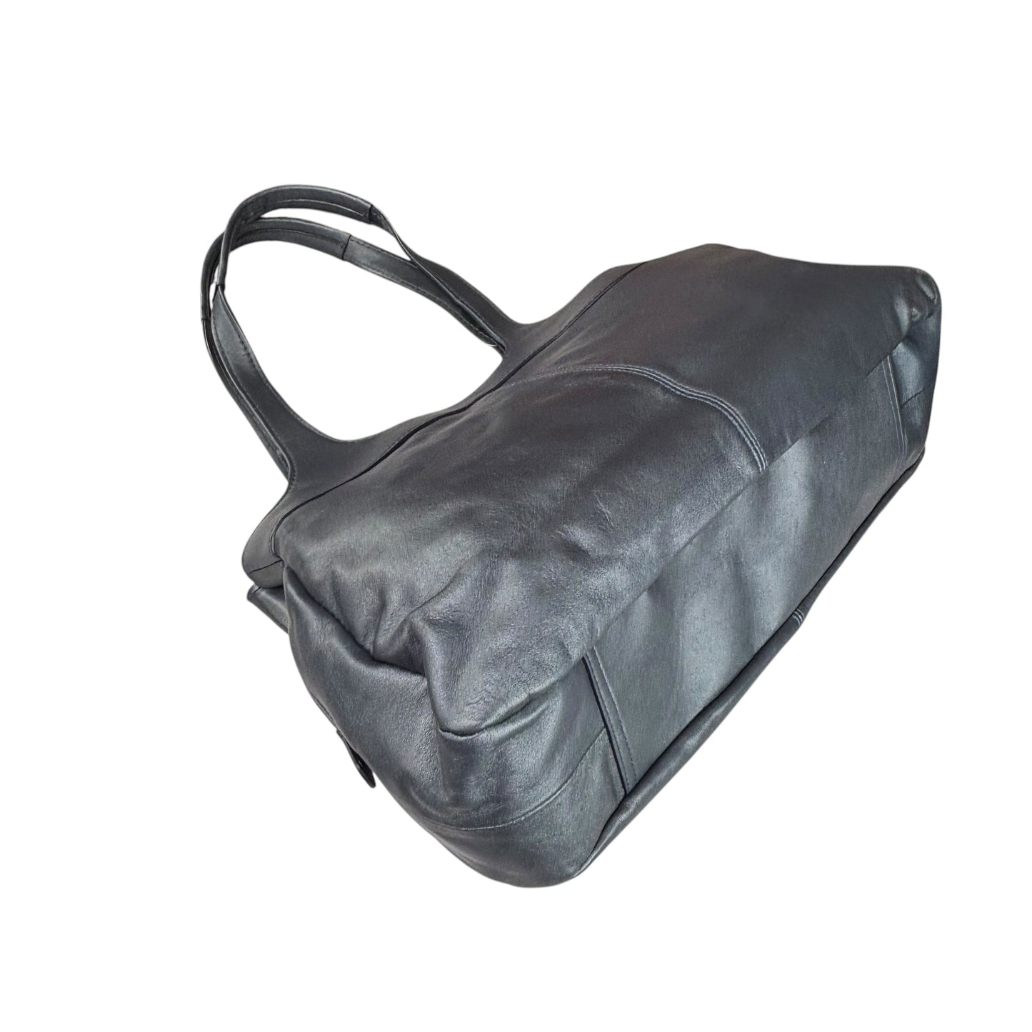Coach Lexi SHW Metallic Grey Leather Large Shoulder Hobo Pursw