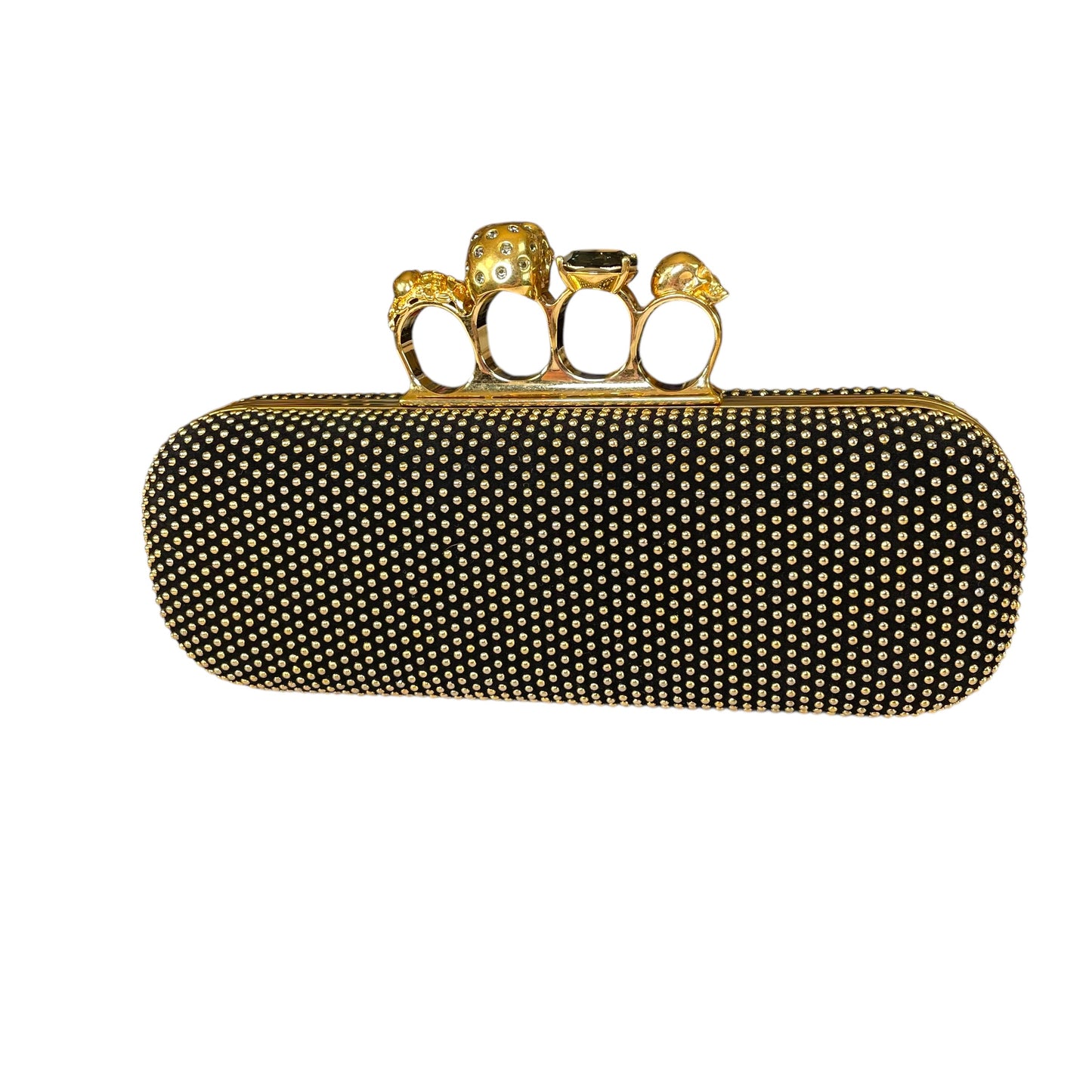 Alexander McQueen Crystal Studded Knuckle Clutch Skull Ring Blue Stone Bag