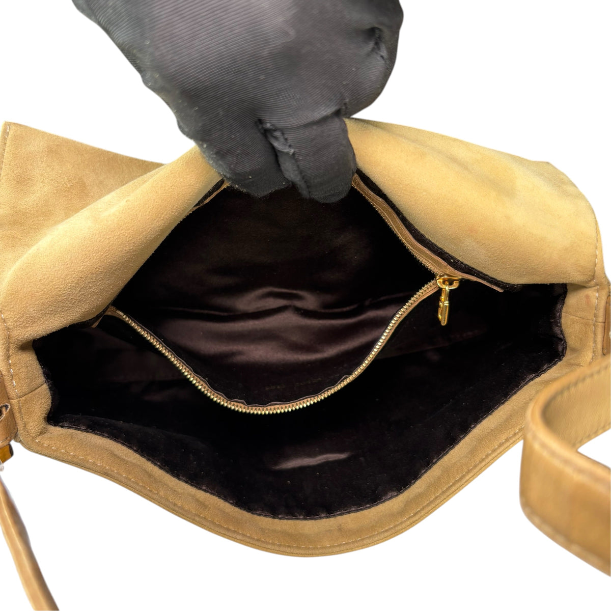 Fendi Y2K Baguette Suede Leather Gold / Gold Tan Shoulder Purse