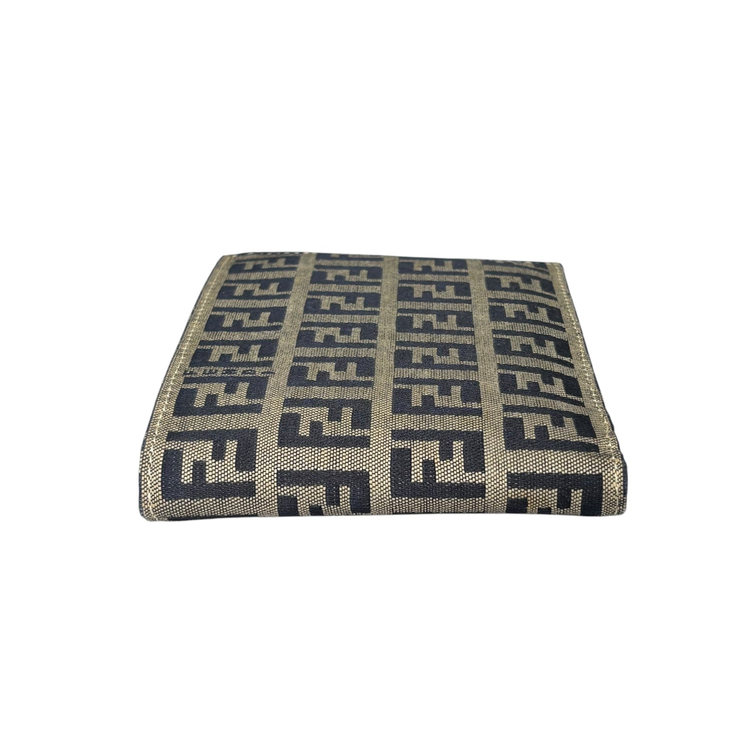 Fendi Navy Blue Zucchino Canvas Monogram Leather Bi-Fold Wallet