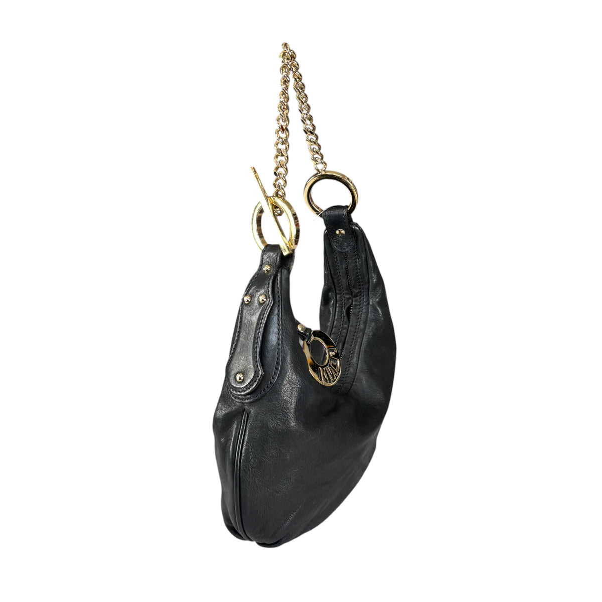 Fendi Mini Chef GHW Crescent Black Leather Chain Shoulder Purse