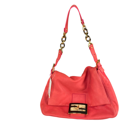 Fendi Baguette MAXI Grapefruit GHW Grapefruit Iridescent Leather Shoulder Purse