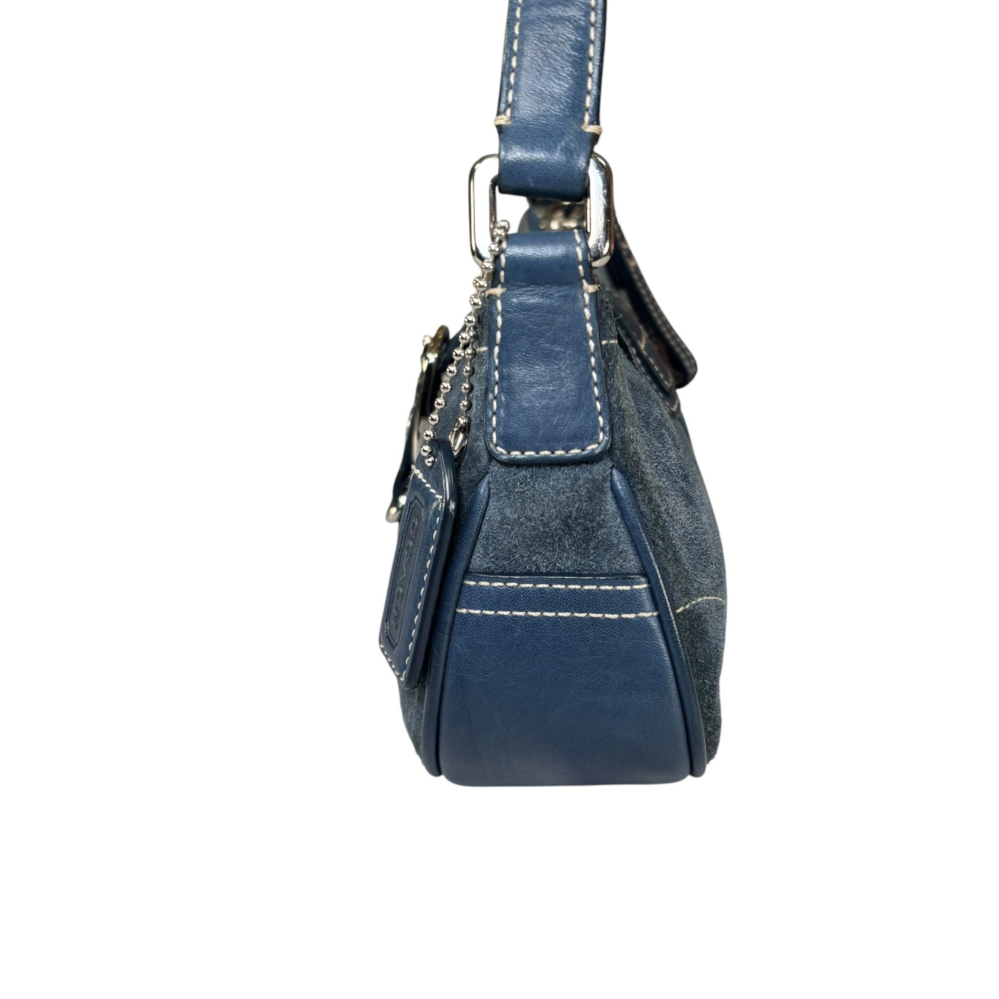 Coach Y2K Mini Soho Navy Blue Suede Buckle Shoulder Purse