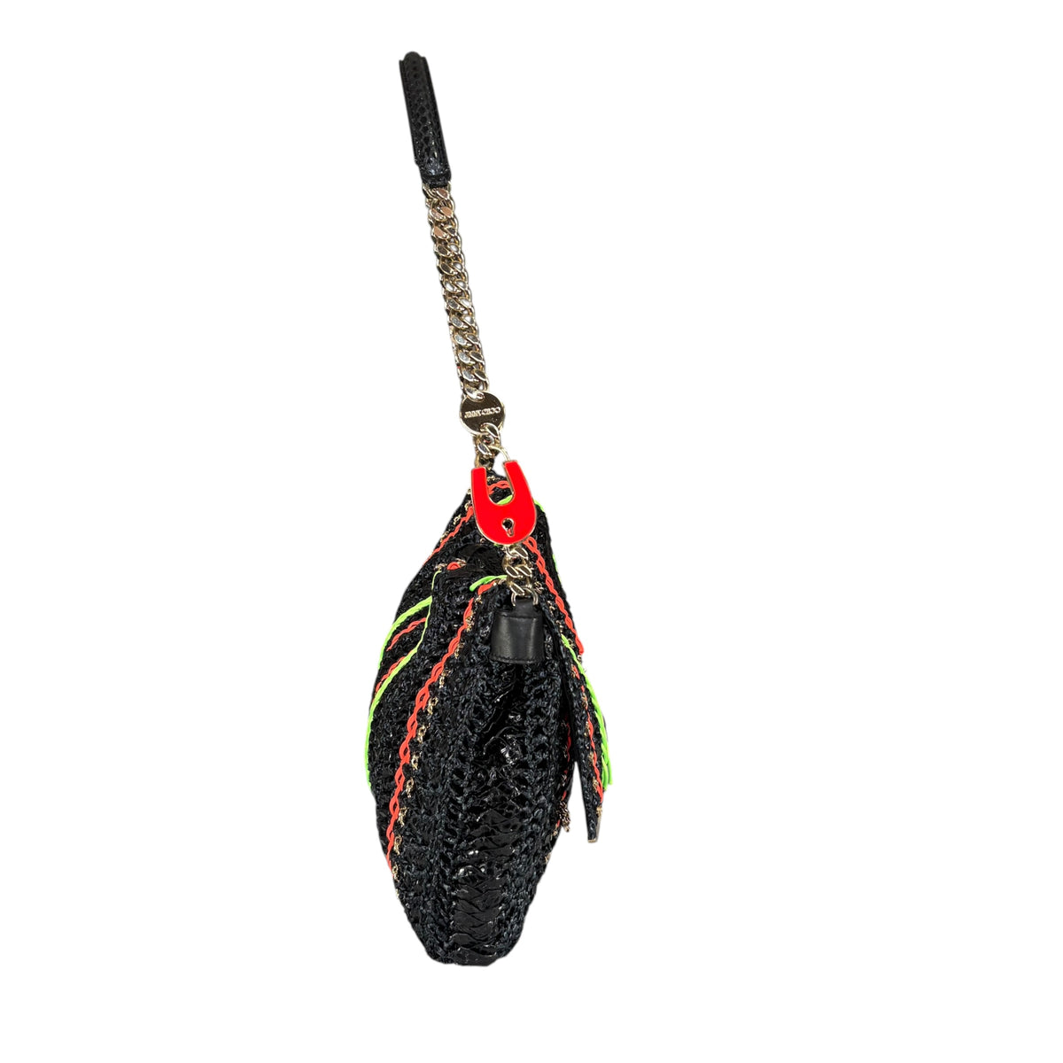 Jimmy Choo GHW Leather Rafia Neon Black Snake Chain Flap