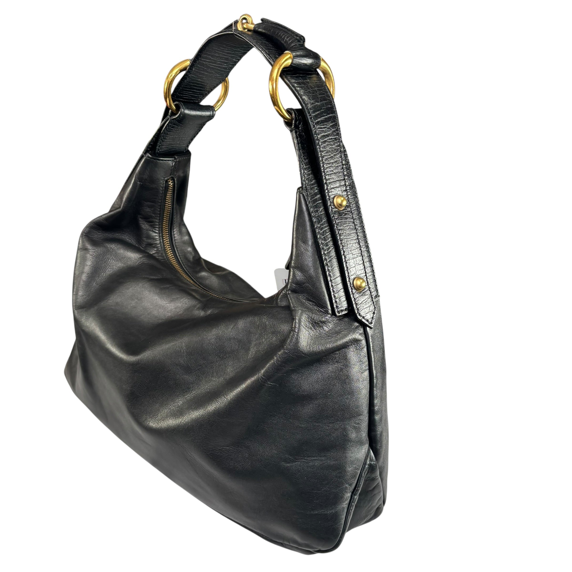 バッグ Gucci GG Canvas Horsebit Hobo Bag Y2K Gucci Y2K Horsebit GHW Black Leather Shoulder Hobo Purse