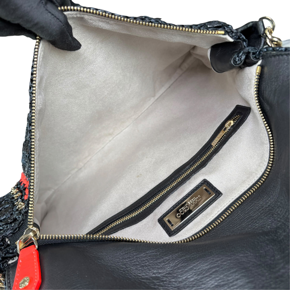 Jimmy Choo GHW Leather Rafia Neon Black Snake Chain Flap