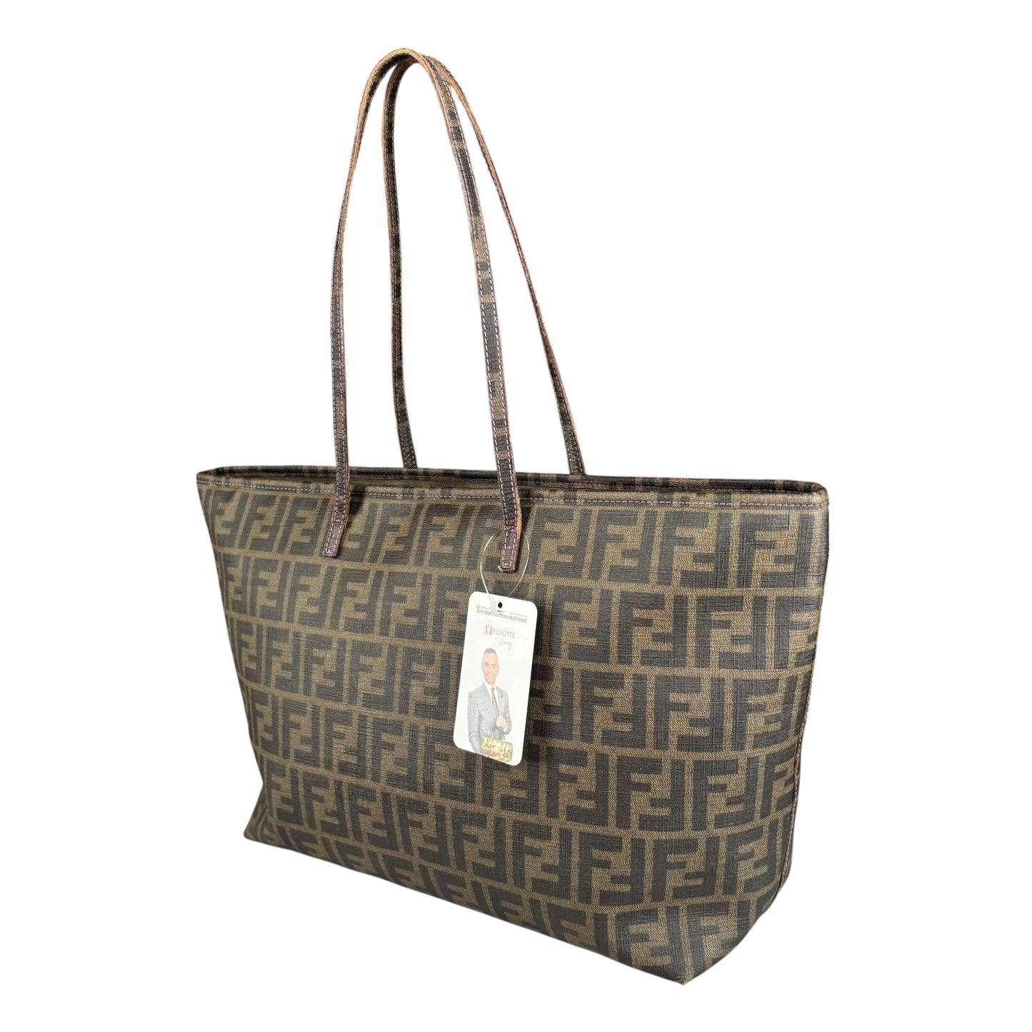 Fendi Spalmati Zucca Coated Canvas Brown / Black Zip Shoulder Tote