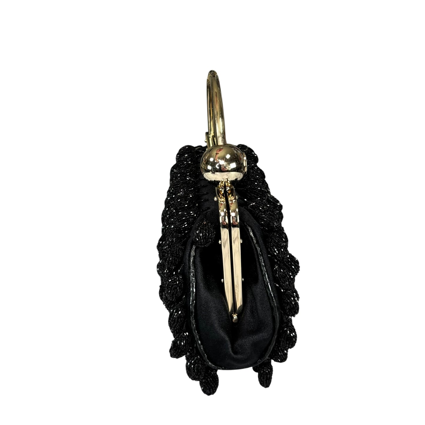 Gucci GG Y2K Mini GHW Black Satin Crystal Ball Kiss-Lock Beaded Clutch