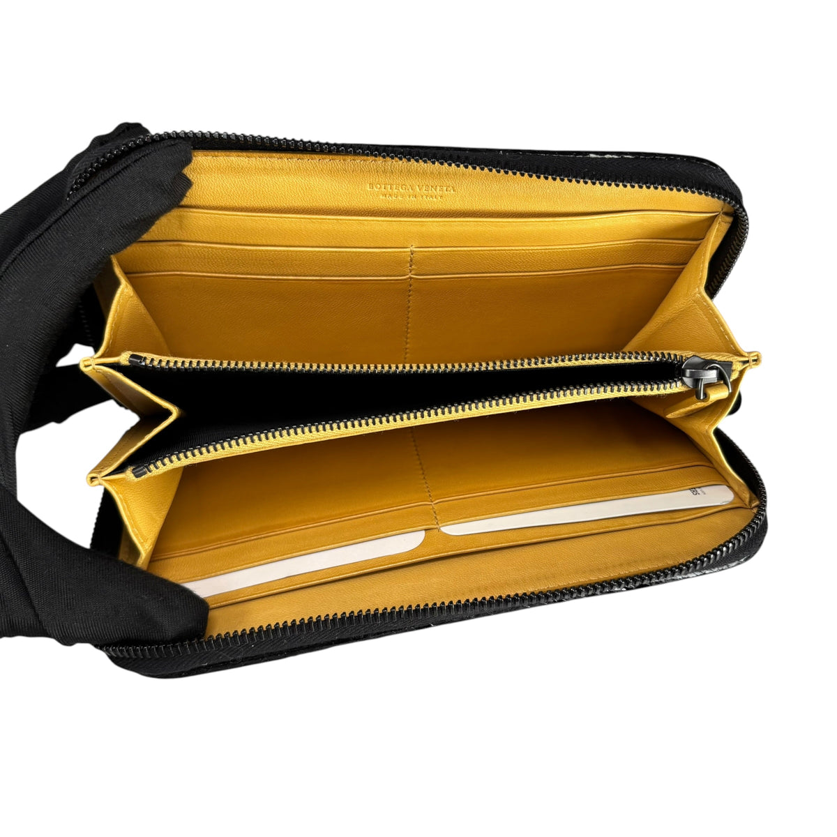 Bottega Veneta Black Python Embossed Patent Leather Long Zip Around Wallet