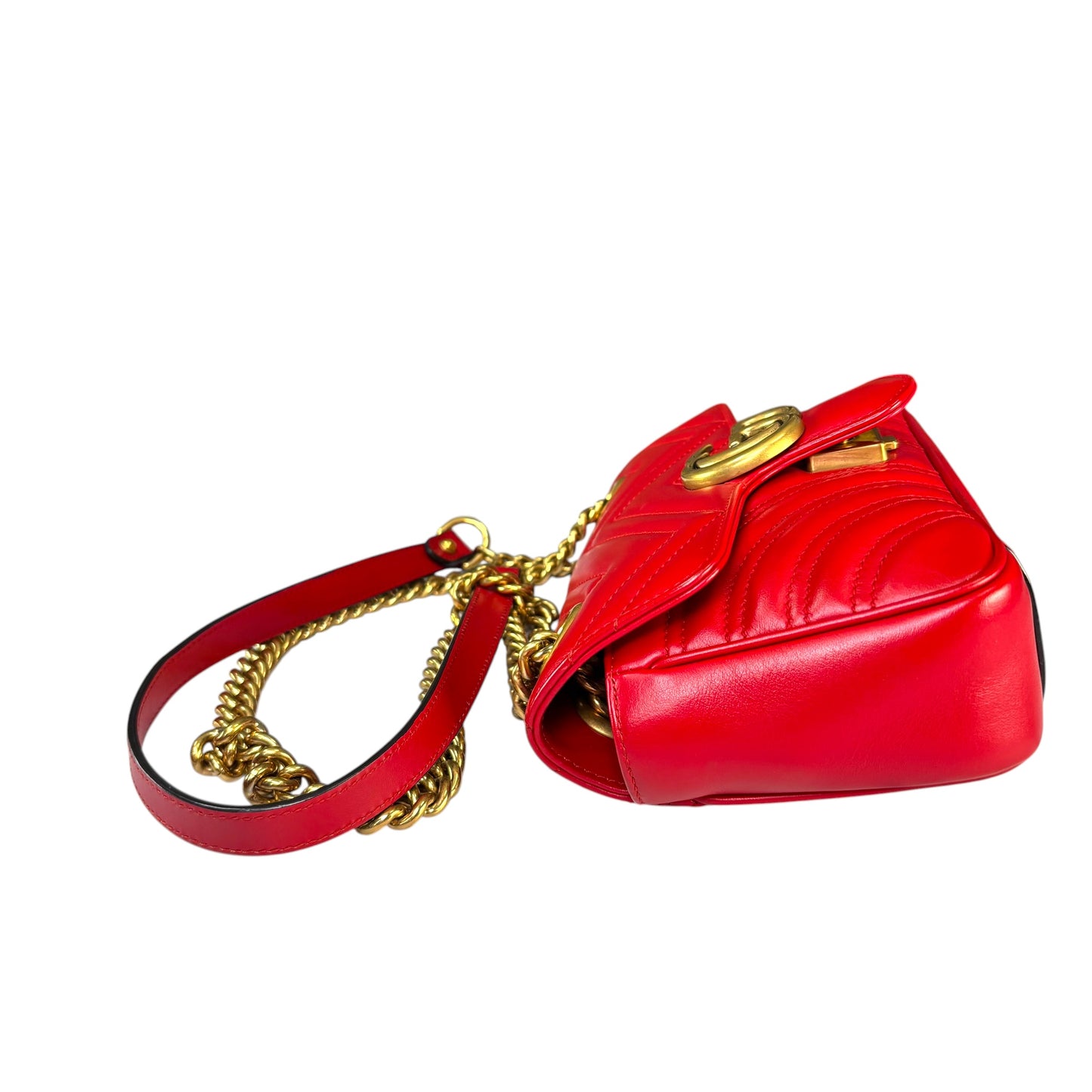 Gucci GG Marmont Red Leather Quilted Crossbody Shoulder Purse