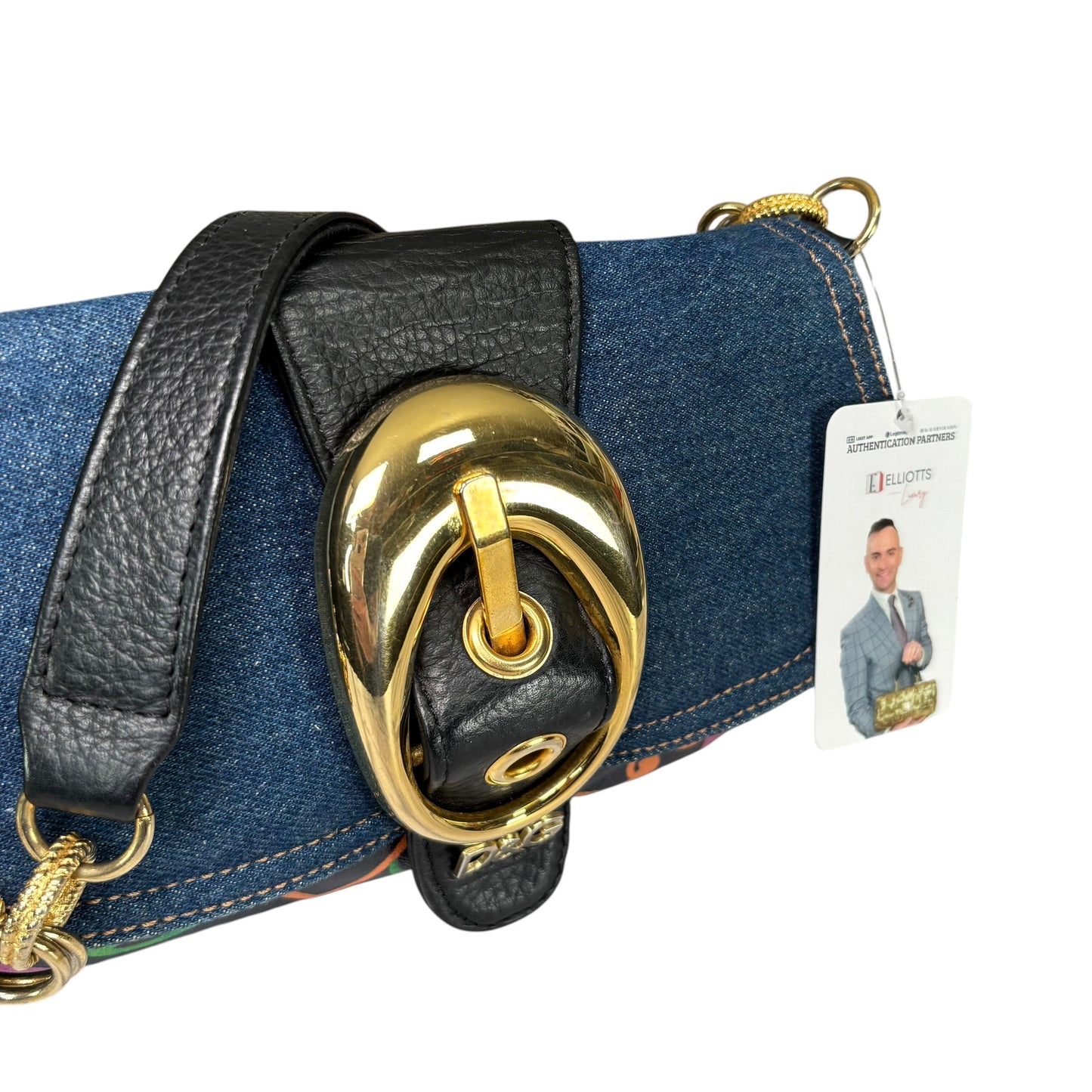 Dolce & Gabbana D & G Y2K Denim Buckle Baguette Floral Limited Leather Chain Purse