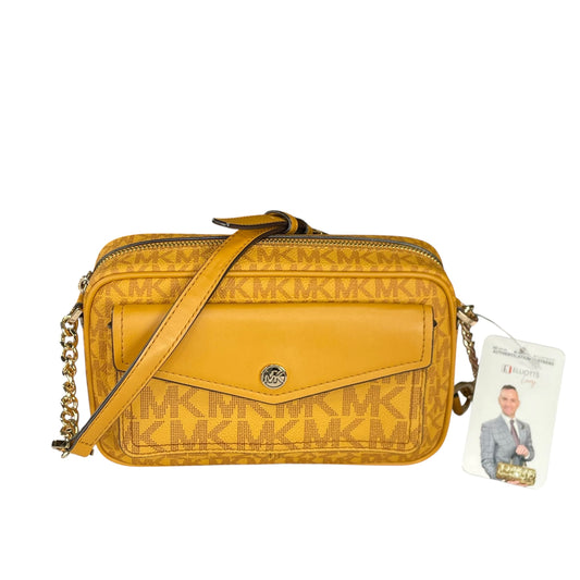 Micheal Kors Mustard GHW Jet Set Leather Canvas Crossbody
