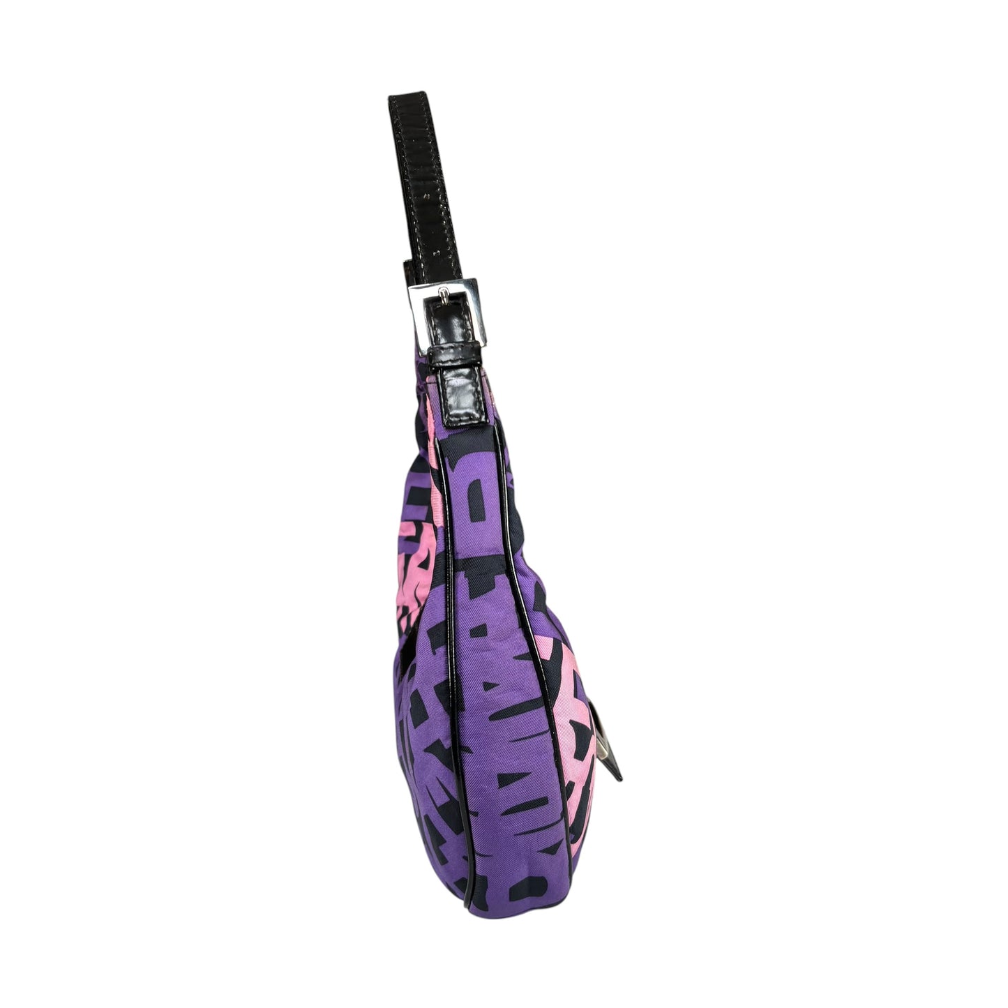 Fendi Y2K Baguette Crescent Graffiti Purple Pink Canvas Patent Leather Purse