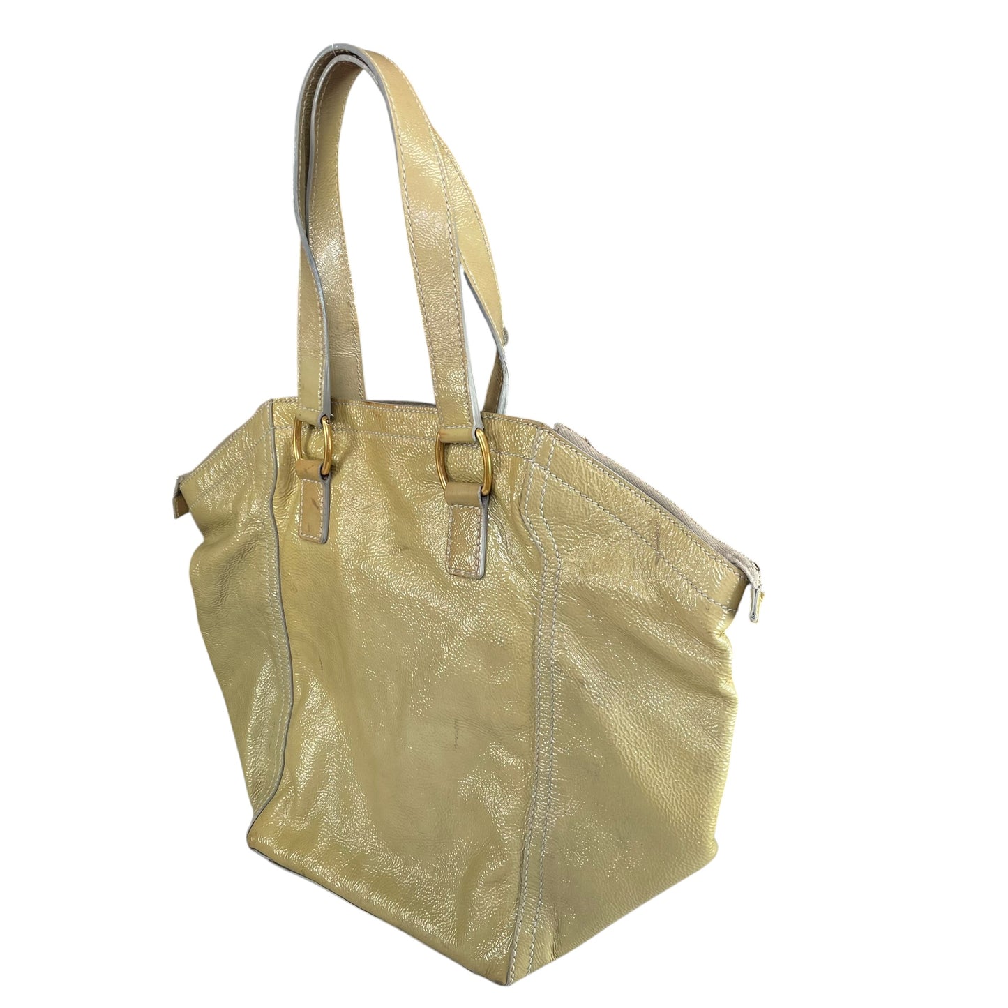 YSL Cassandra Green Patent Leather GHW Bucket Flat Downtown Tote