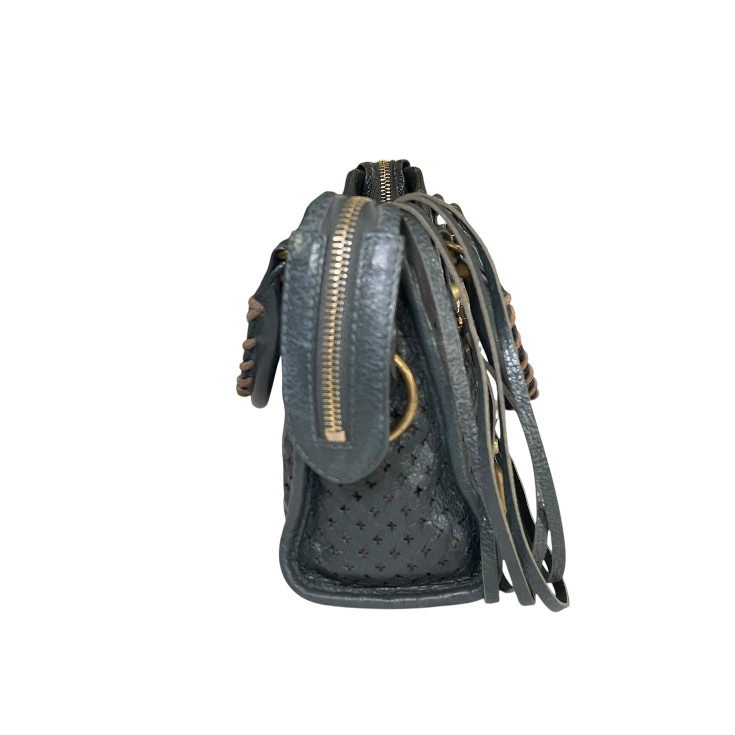 Balenciaga Motorcross Mini City Leather Perforated Anthracite Grey Bag