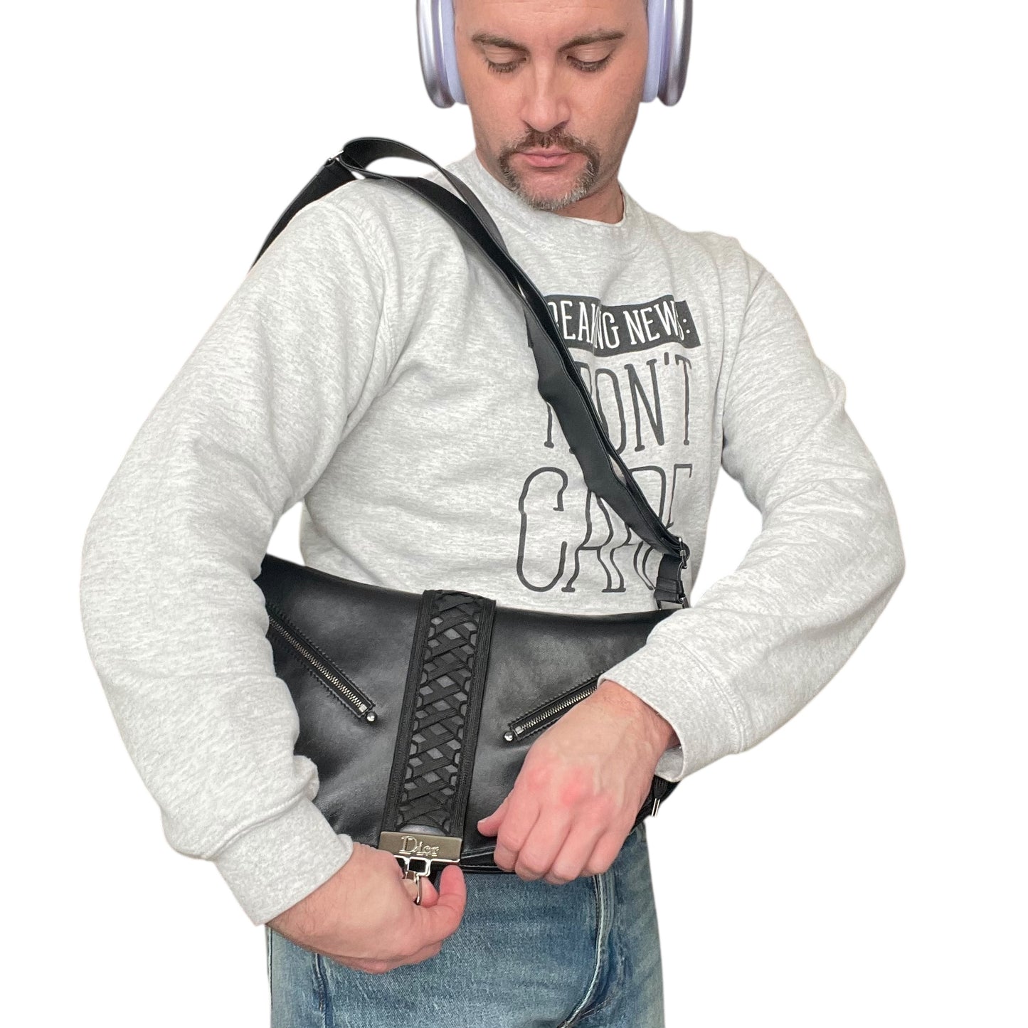 Christian Dior Admit It Corset Black Leather 2-Way SHW Shoulder Crossbody Purse