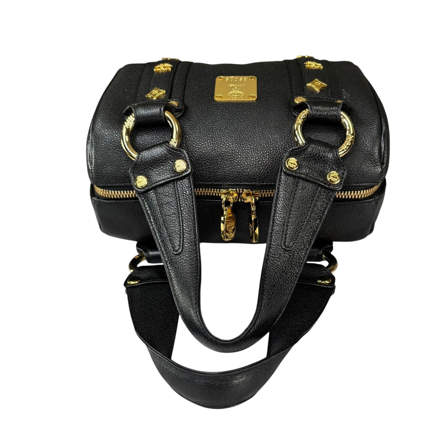 MCM Viestos GHW Black Mini Boston Studded Zip Purse 9”