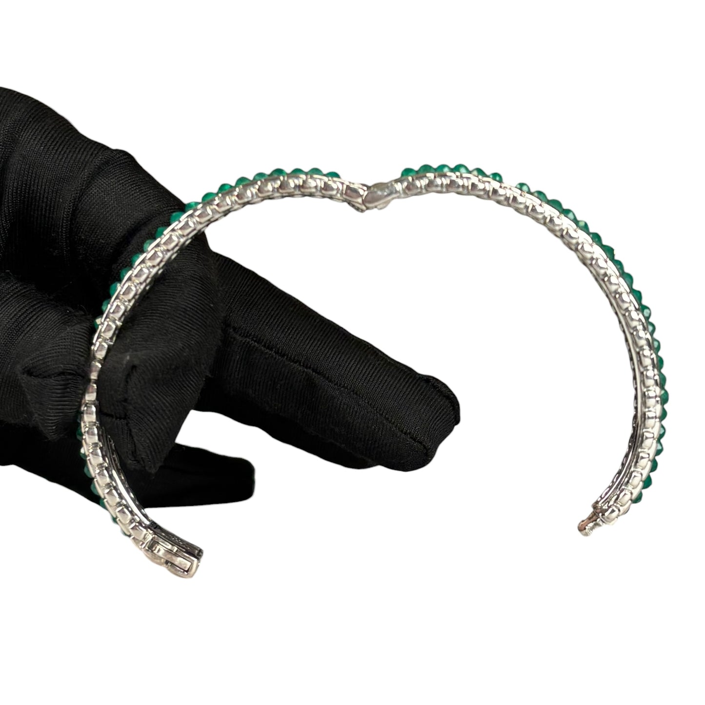JAI by John Hardy Sterling 925 Green Gemstone Hinged Bangle 6.75”