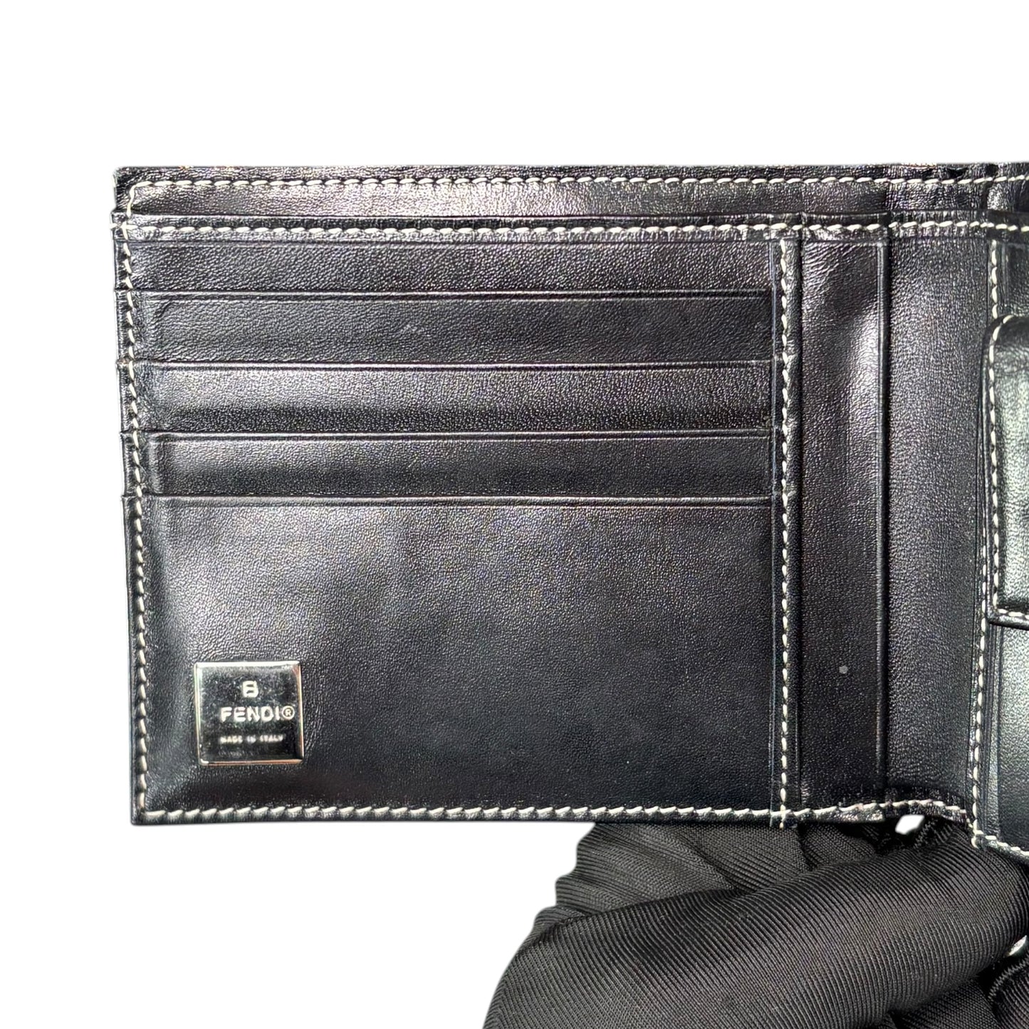 Fendi Navy Blue Zucchino Canvas Monogram Leather Bi-Fold Wallet