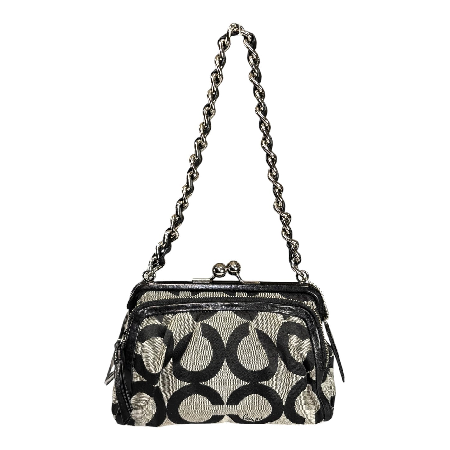 Coach Y2K Opti C Canvas Leather Kiss-Lock Black SHW Chain Shoulder Purse