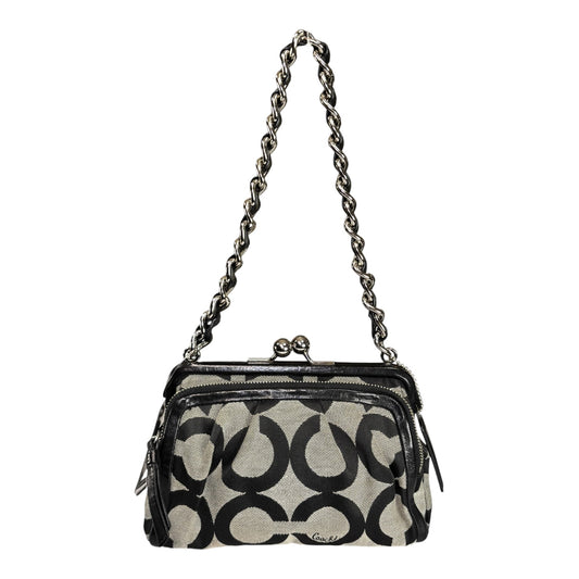 Coach Y2K Opti C Canvas Leather Kiss-Lock Black SHW Chain Shoulder Purse