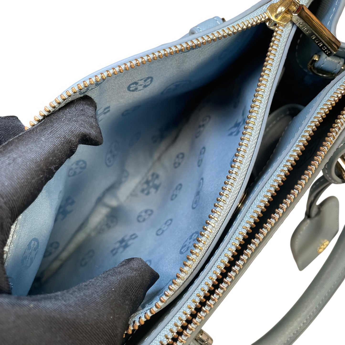 Tory Burch Robinson Oasis GHW Blue Saffiano Leather 2-Way Tote Purse