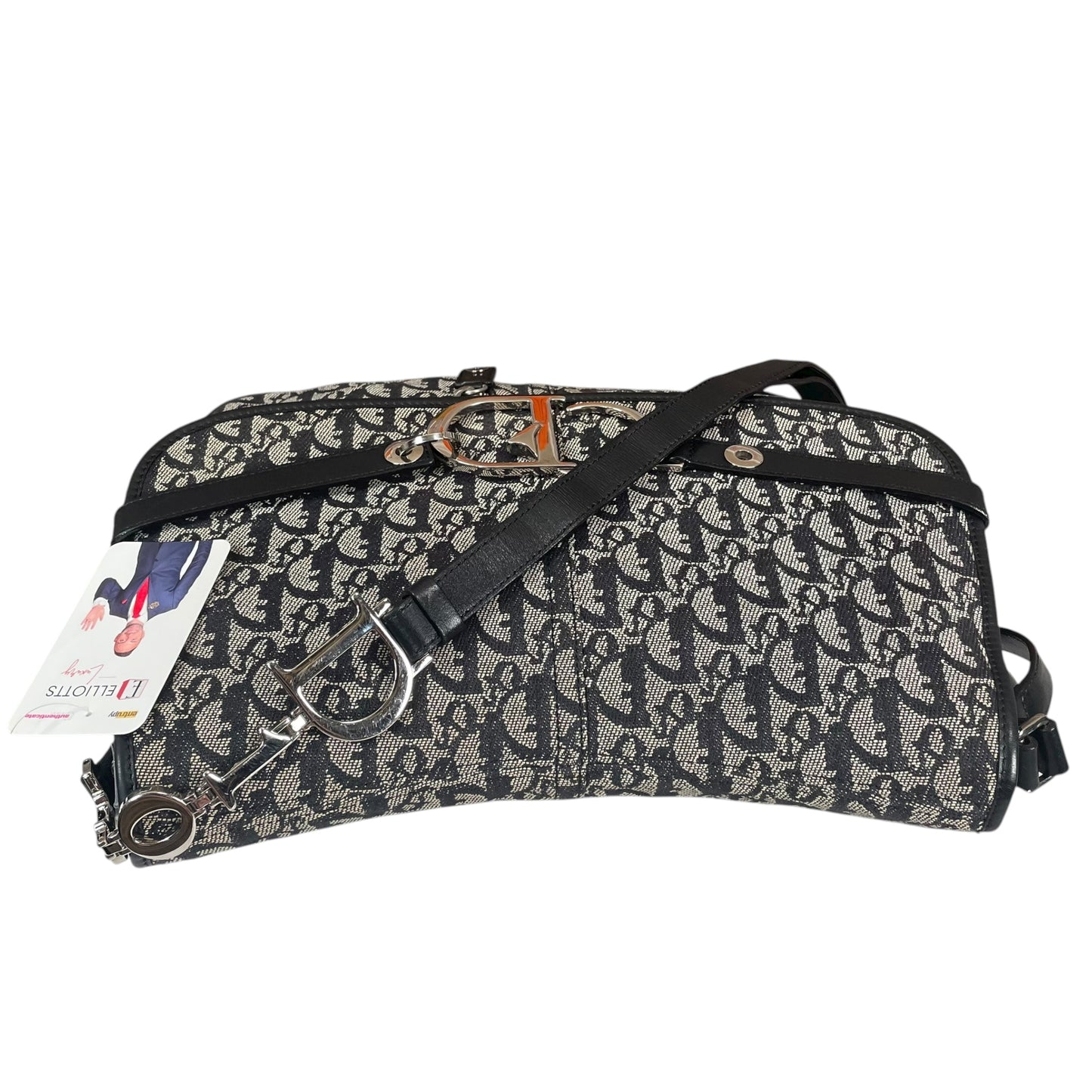 Christian Dior Oblique SHW Black Leather Canvas Trotter Monogram Crossbody 2 Way Shoulder Messenger Purse