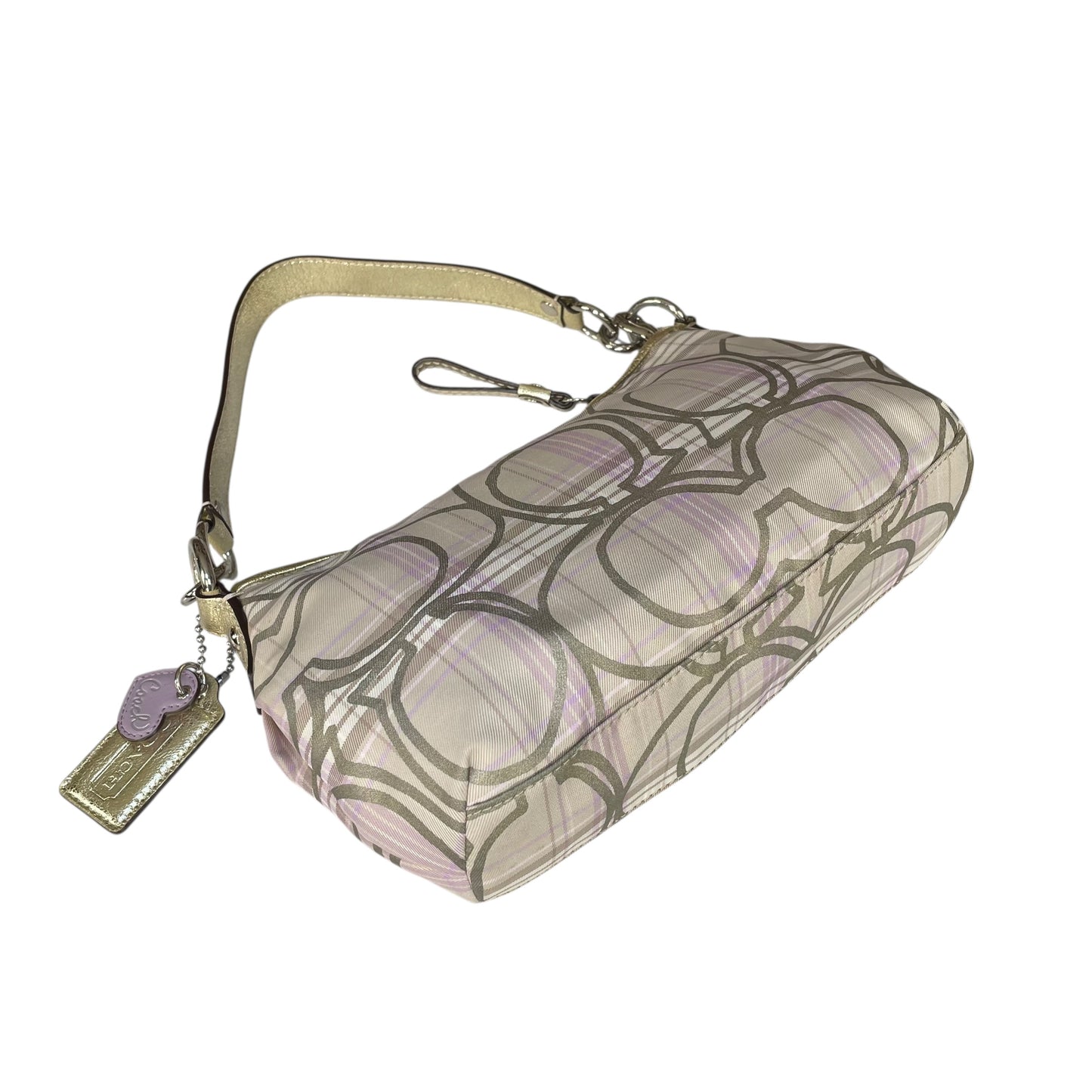 Coach Demi Tartan Plaid Nylon Bag Metallic Gray Gold Leather Shoulder Crossbody Y2K