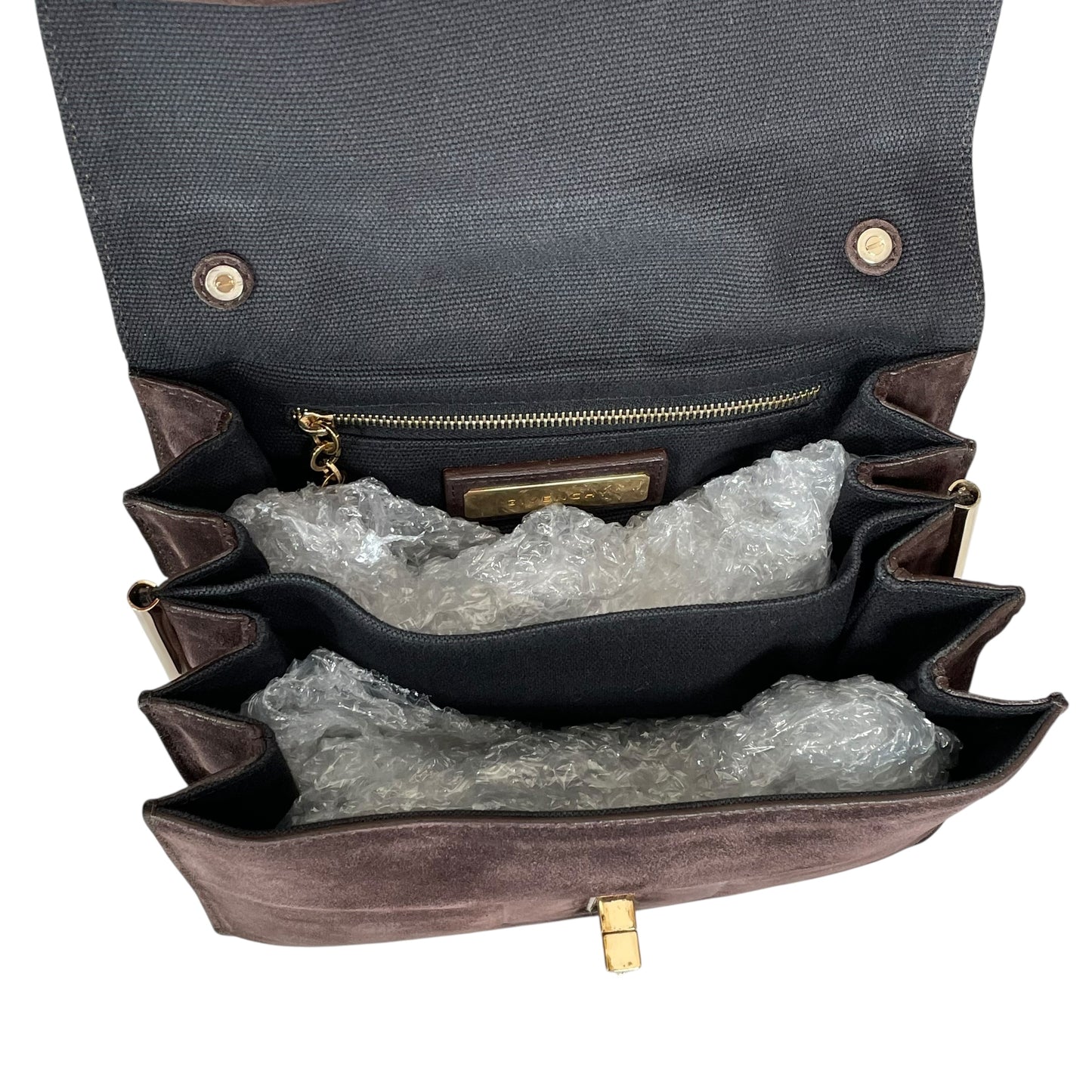 Givenchy Turn-Lock 4G Brown Suede GHW Woven Strap Clutch Handbag
