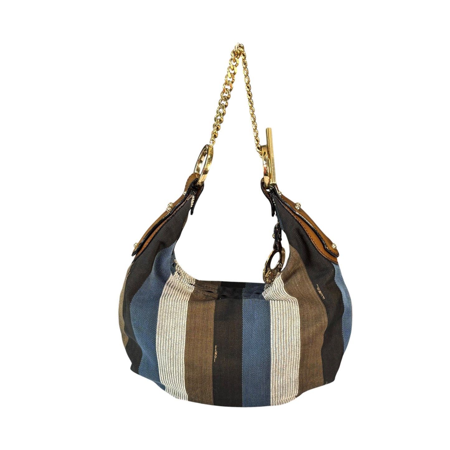 Fendi Y2K Pequin Striped Multicolor Small Blue / Brown GHW Jacquard Hobo Purse