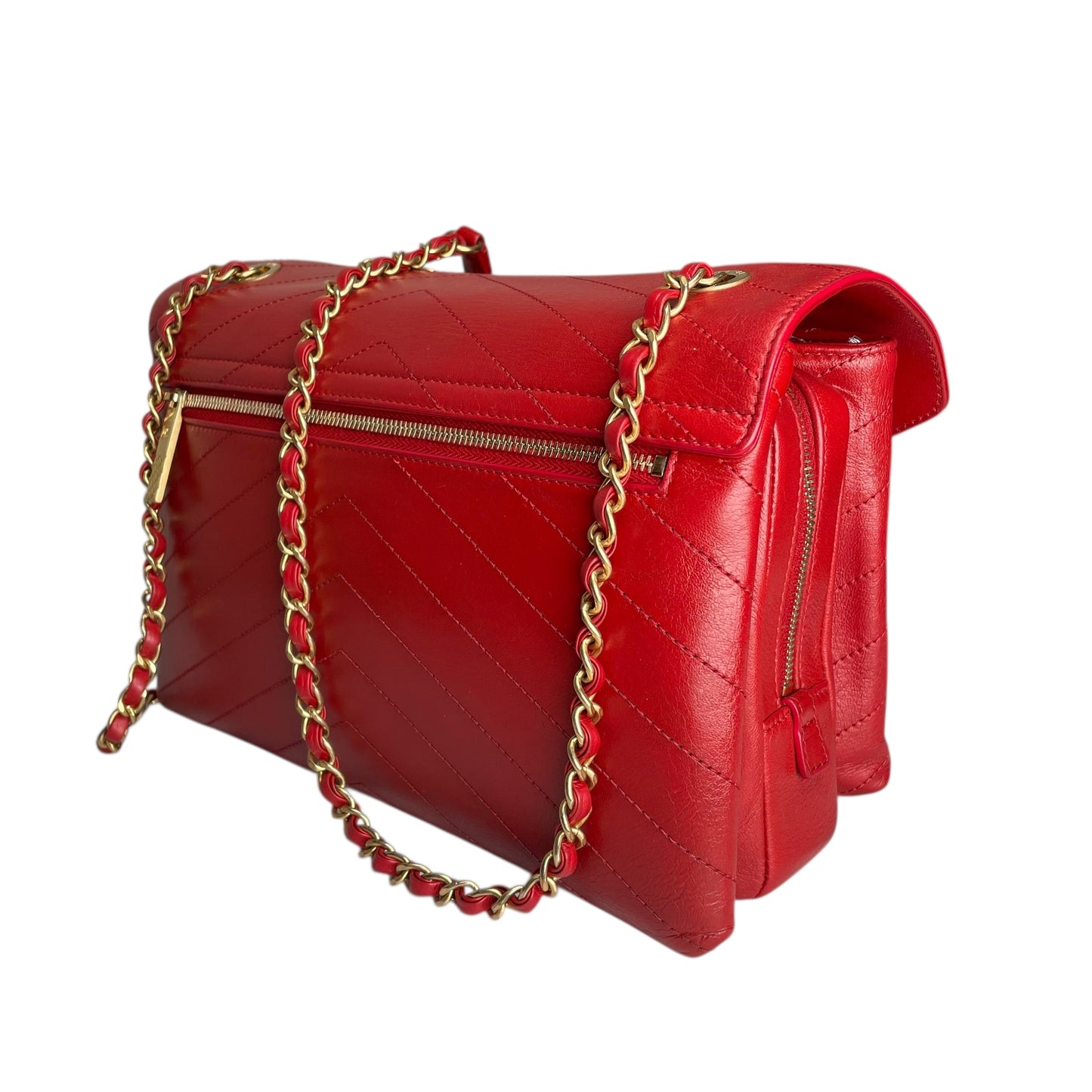 Chanel Paris–Seoul Chevron Envelope Leather Flap Bag – Red – Medium