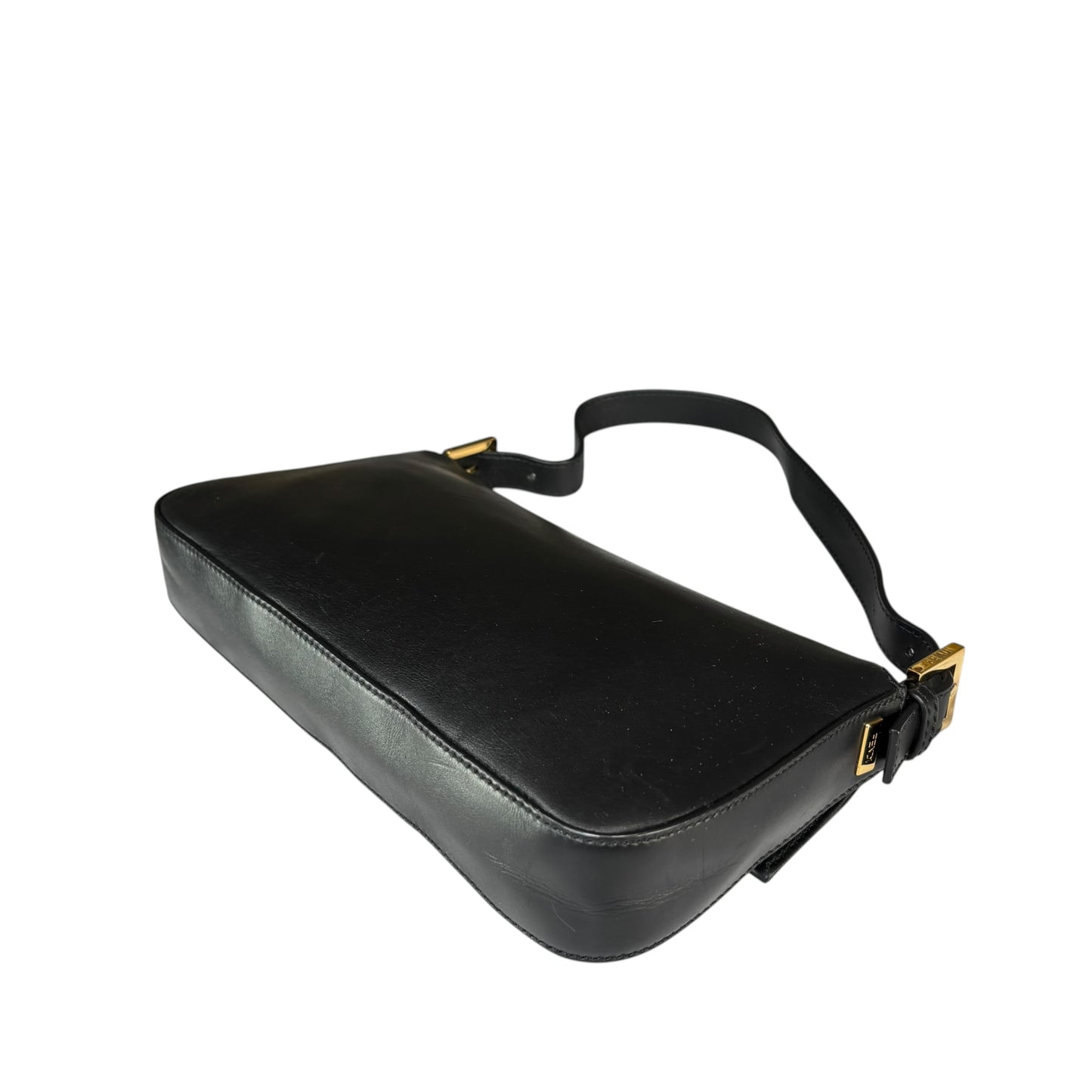 Fendi Baguette Re-Issue Black Leather GHW Red/ Tan Shoulder Purse